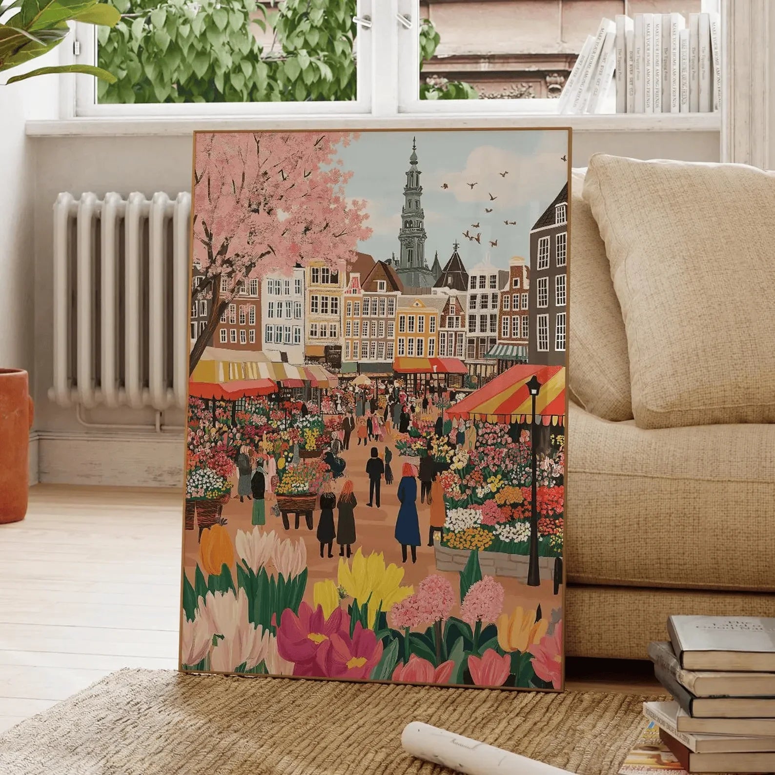 Amsterdam Flower Market Canvas Poster – Netherlands City Wall Art