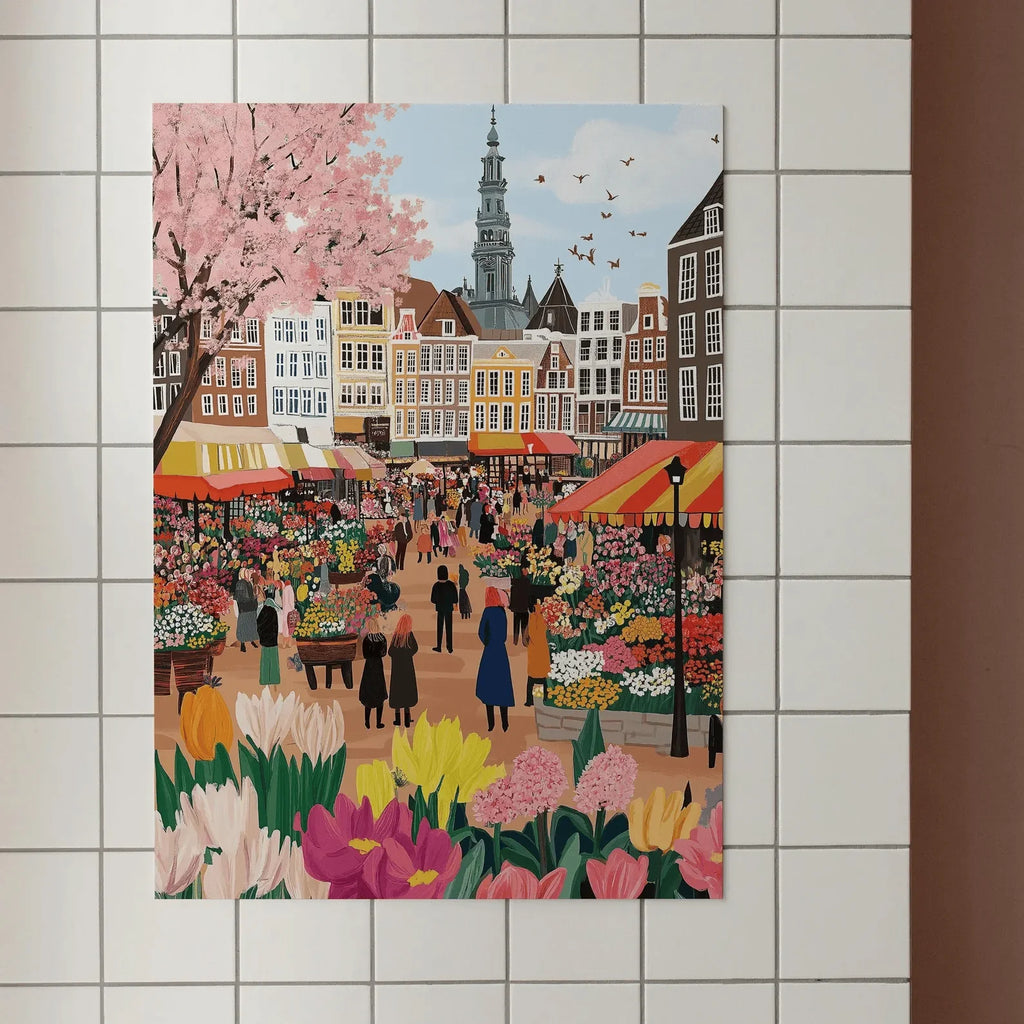 Amsterdam Flower Market Canvas Poster – Netherlands City Wall Art