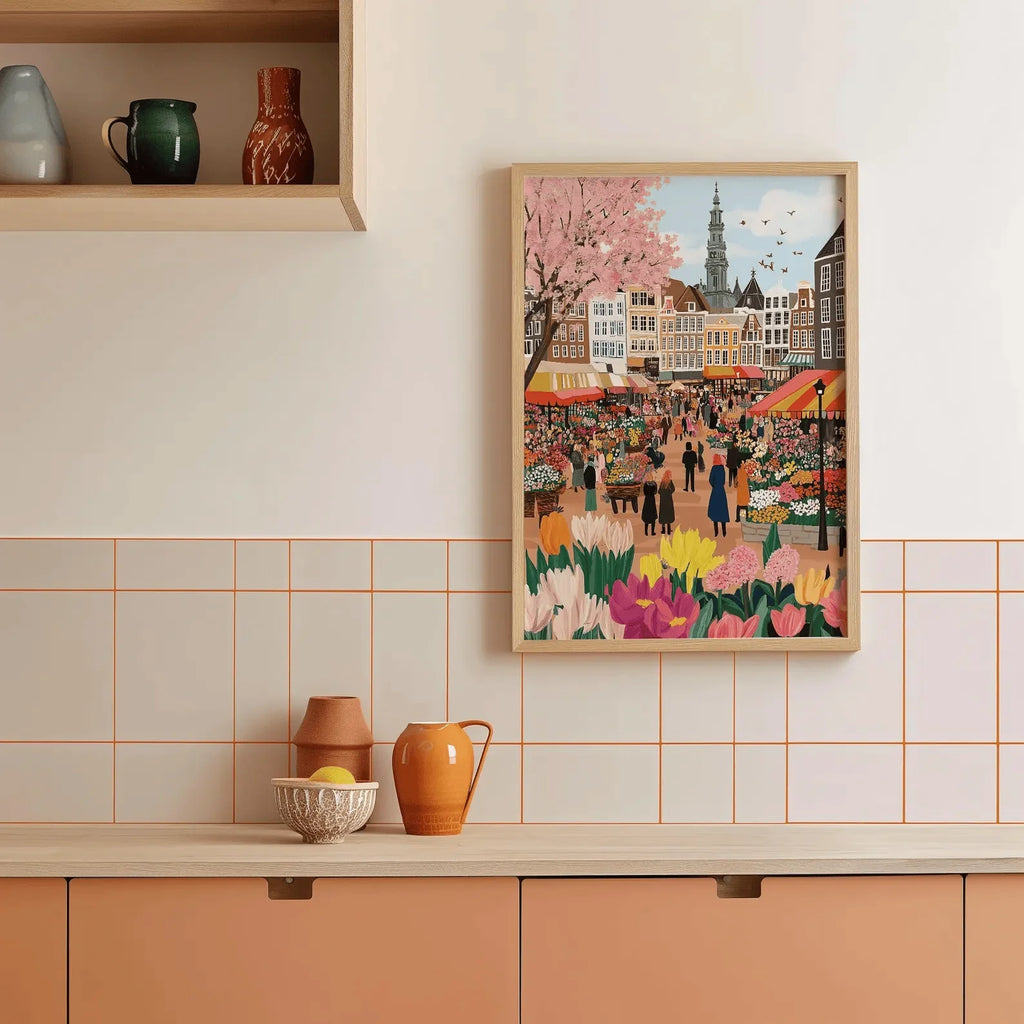 Amsterdam Flower Market Canvas Poster – Netherlands City Wall Art