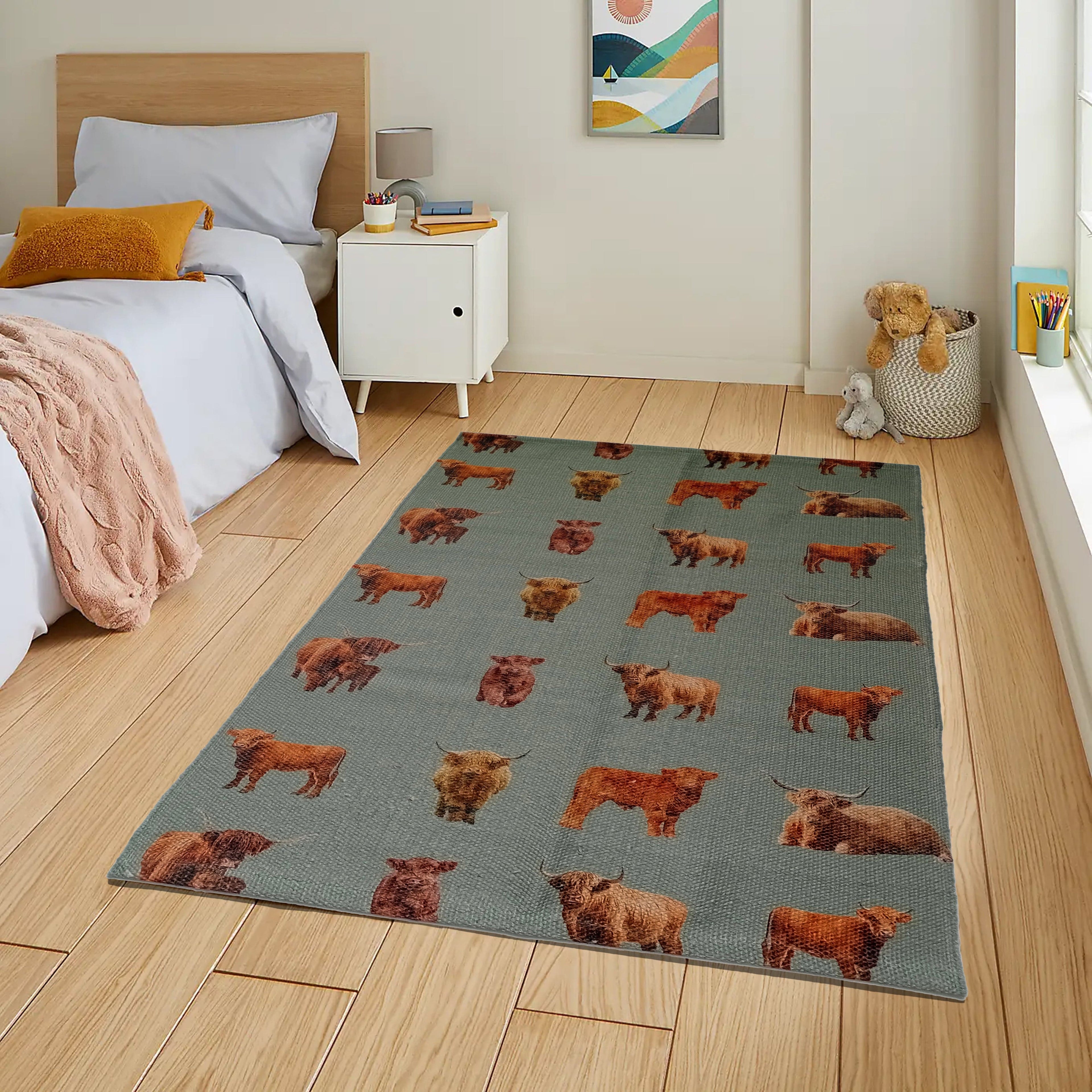 Animal Printed Rug Highland Cow Modern Non-Slip Soft Durable Floor Rug for Living Room Bedroom Hallway & Office by OLIVIA ROCCO
