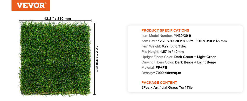 VEVOR Artifical Grass Rug Green Turf 1.38/1.57" Fake Door Mat Outdoor Patio Lawn Decoration Easy to Clean with Drainage Holes