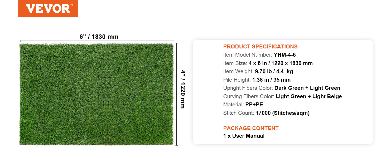 VEVOR Artifical Grass Rug Green Turf 1.38/1.57" Fake Door Mat Outdoor Patio Lawn Decoration Easy to Clean with Drainage Holes