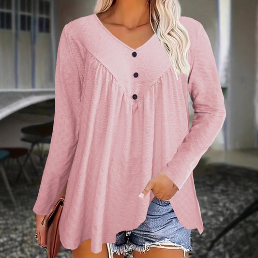 Women's Long Sleeve Casual V Neck Top
