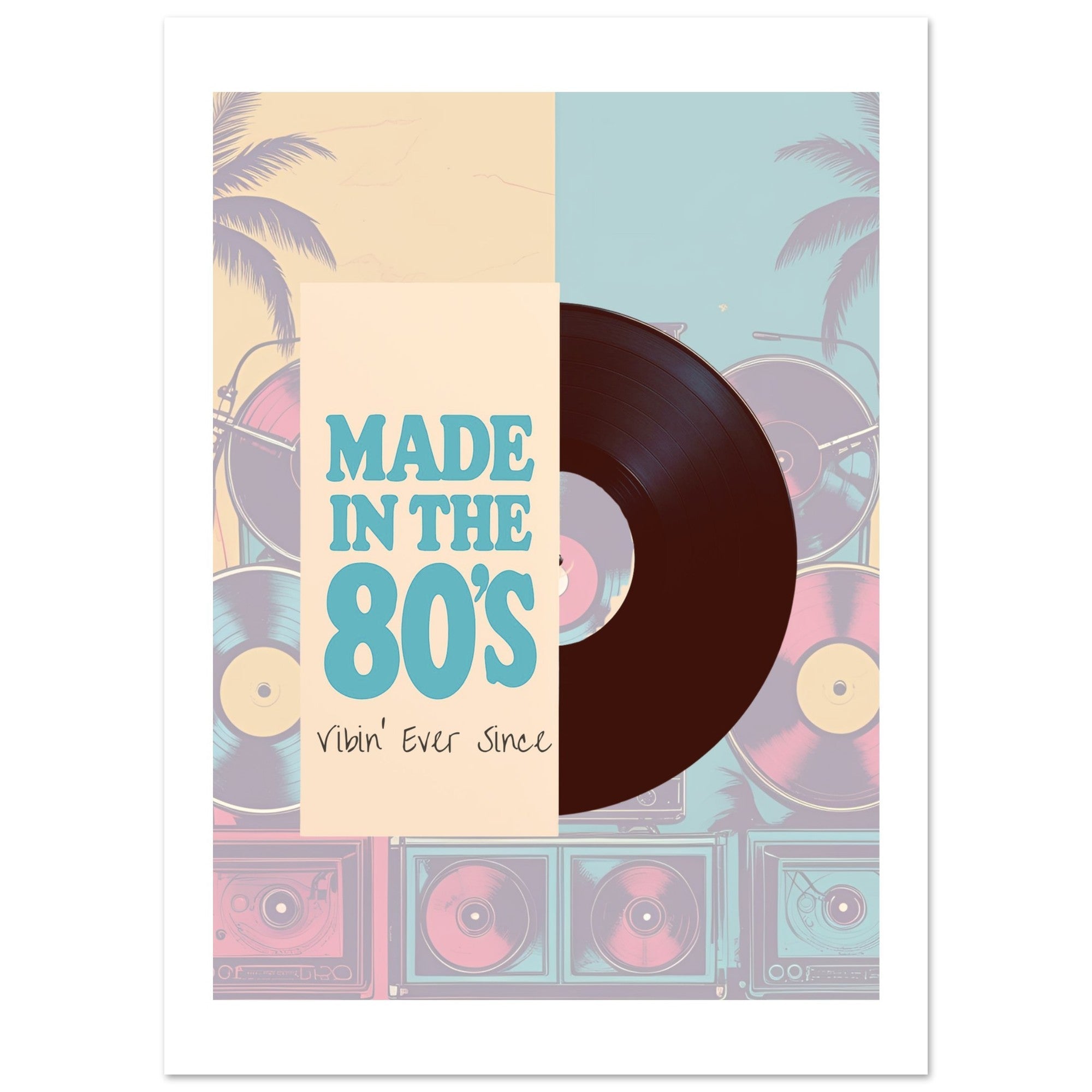 80s Retro Vinyl Record Poster - Boombox Wall Art - Vintage Music Print for Music Lovers