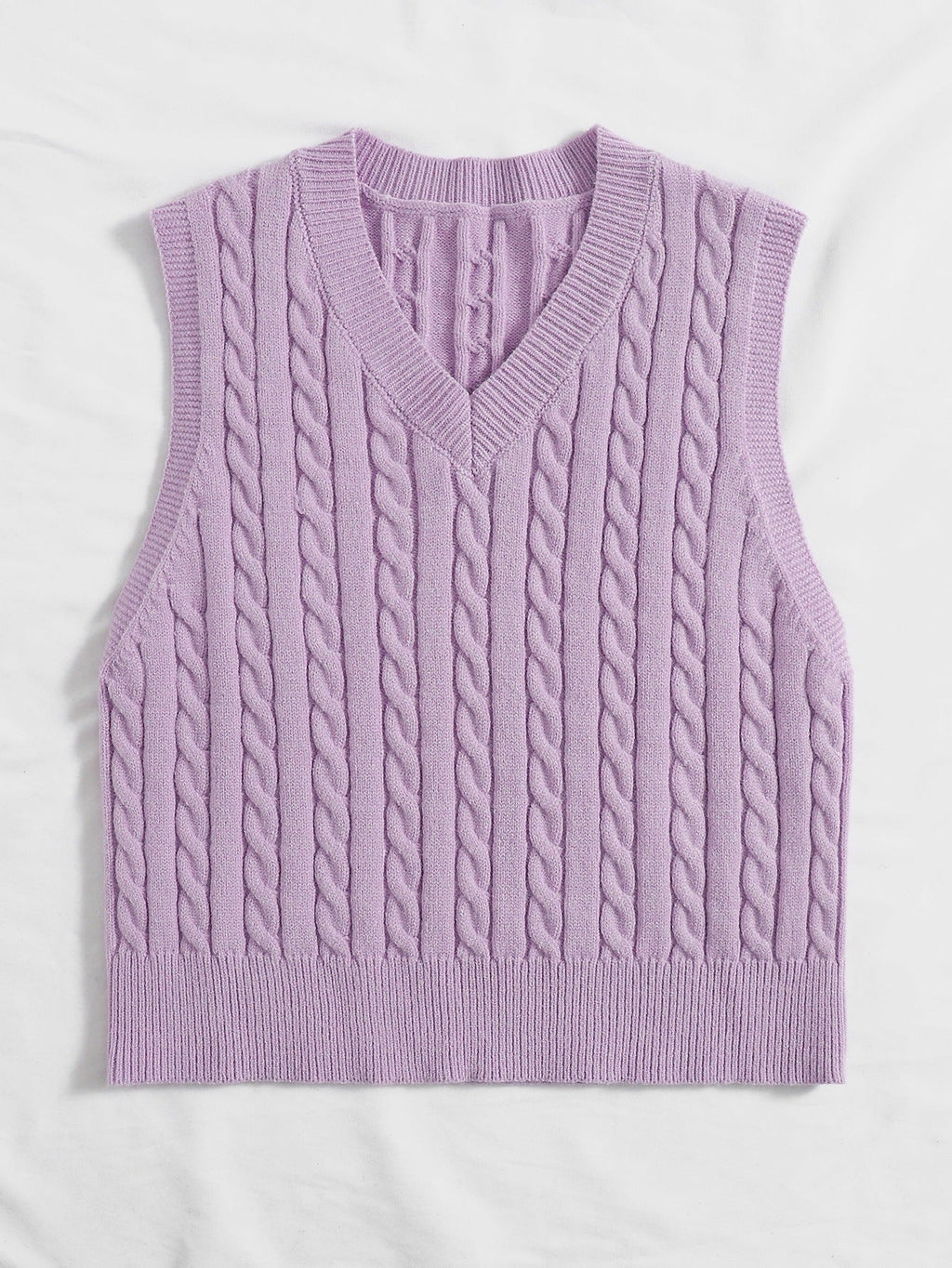 SpringSummer Knitted Cabled Vest Pullover With V-Neck