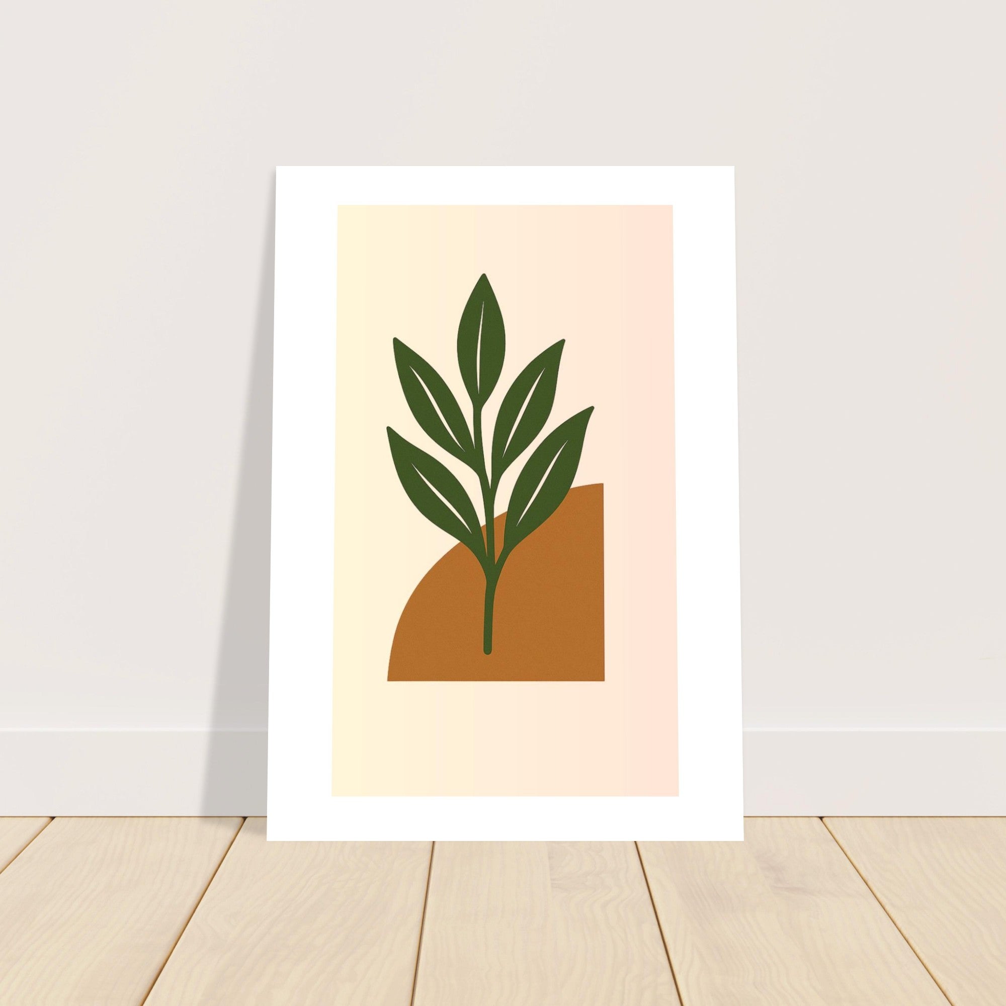 Green Leaf Botanical Wall Art – Minimal Plant Print with Terracotta Accent, Boho Decor