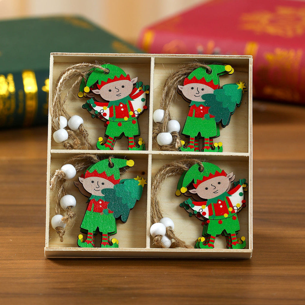 12 PCs Faceless Old Man Christmas Wooden Pendant Boxed Christmas Tree