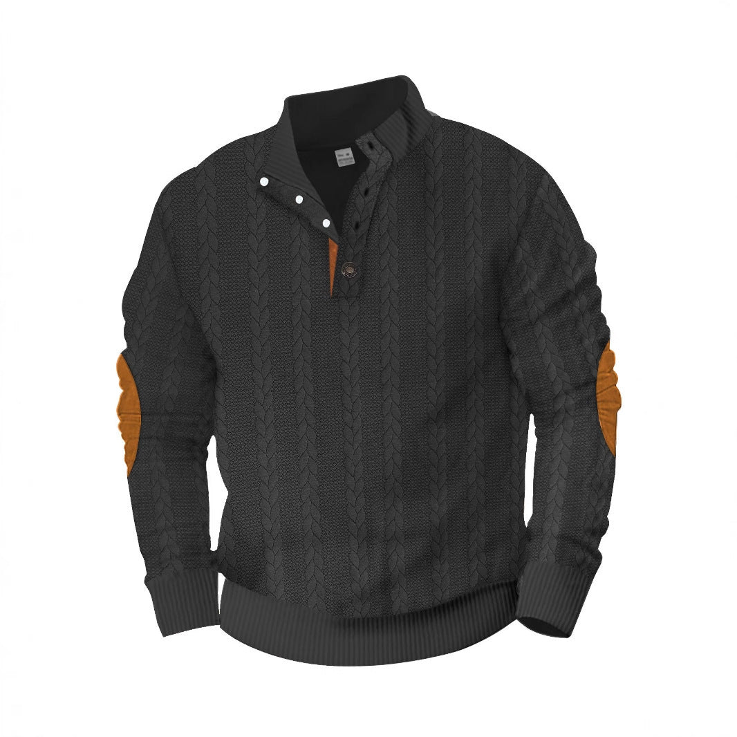 Fashion Jacquard Buckle Long Sleeve Embroidered Patch Sweater