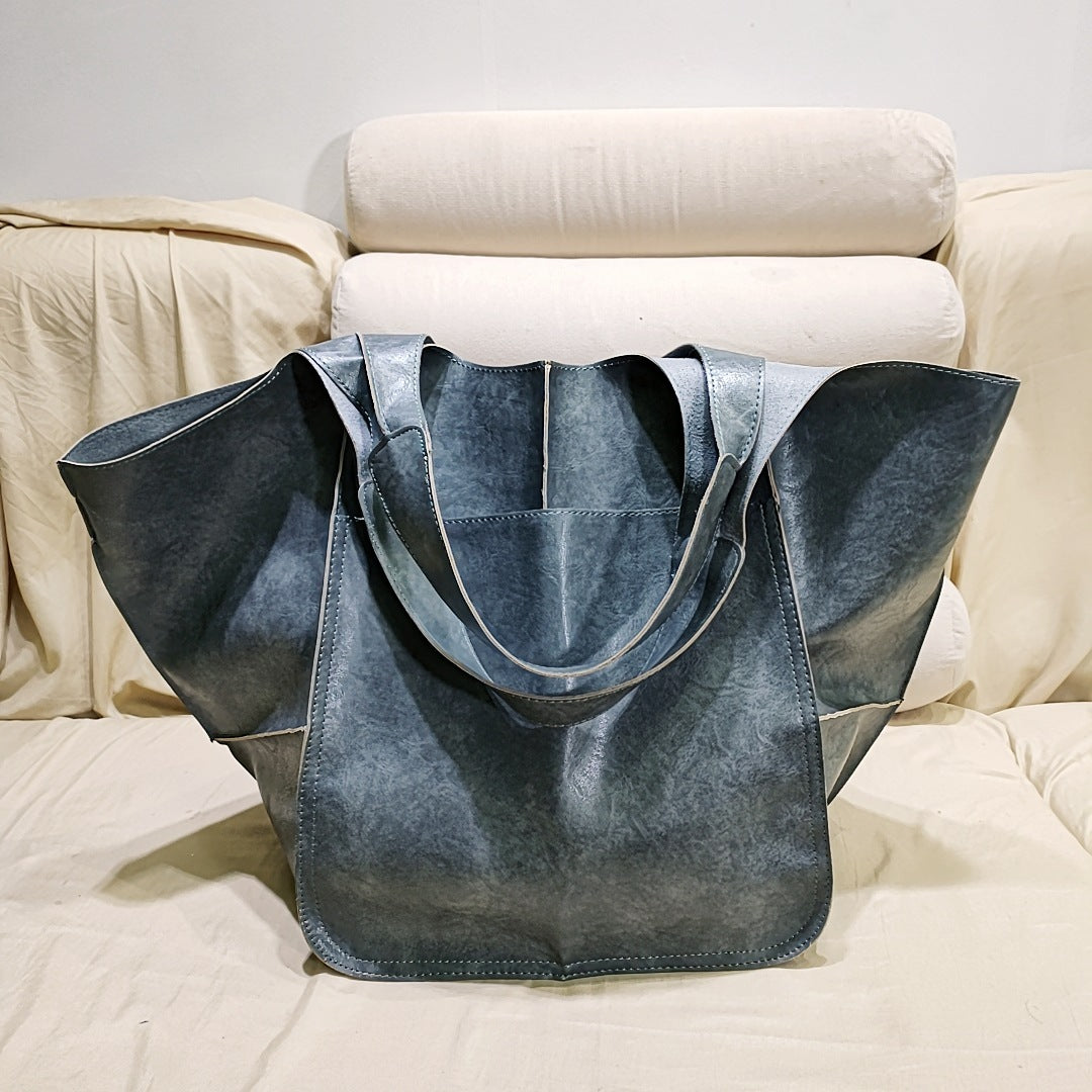 Vintage Large Capacity Handbags PU Soft Leather Big Bag Designer Luxury Women Shoulder Bag Beach On Vacation Woman Tote Bag