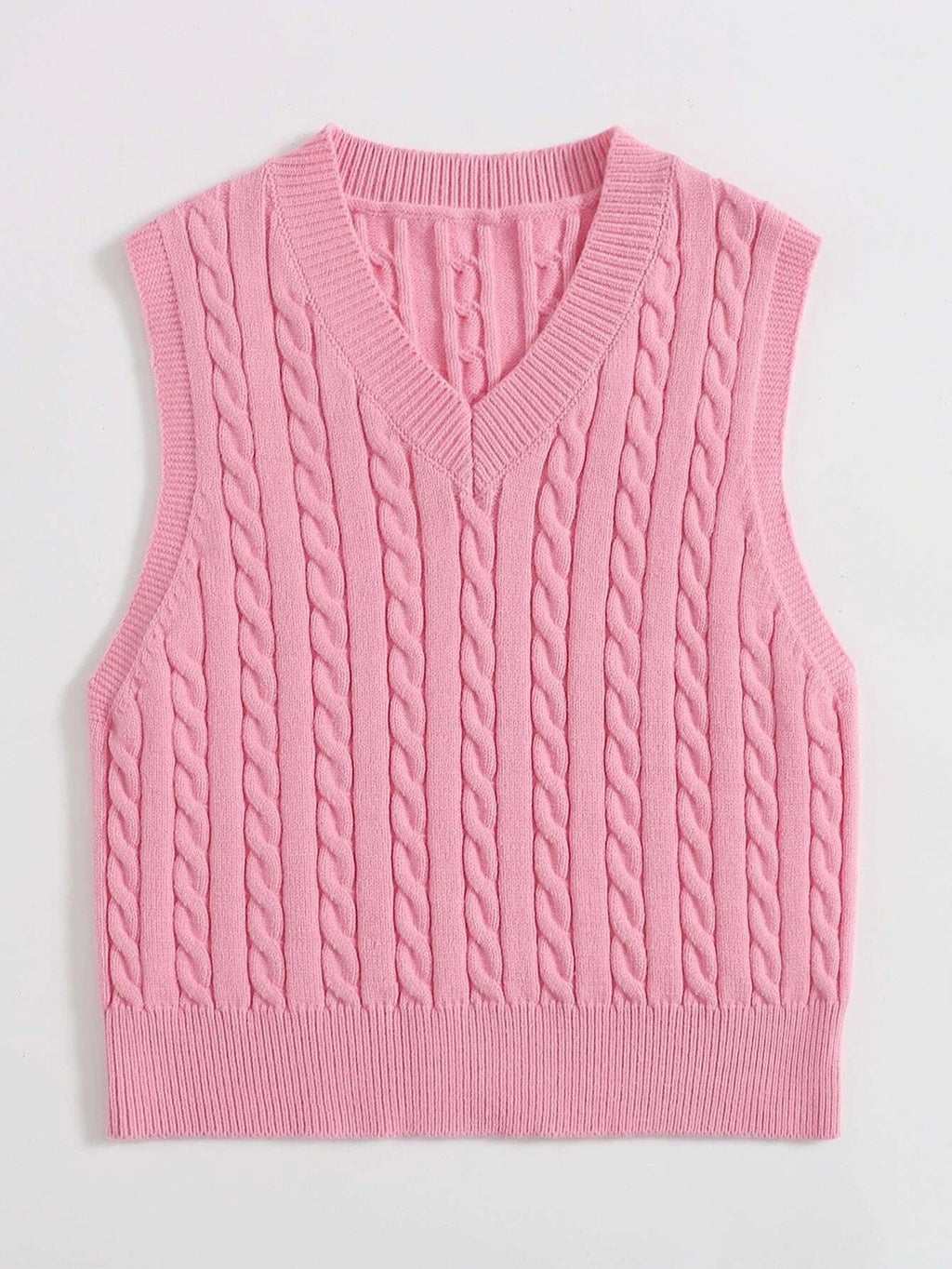 SpringSummer Knitted Cabled Vest Pullover With V-Neck