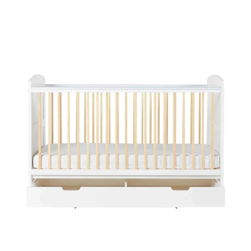 Ickle Bubba Coleby Scandi Cot Bed with Under Drawer Scandi White - Premium Pocket Sprung Mattress