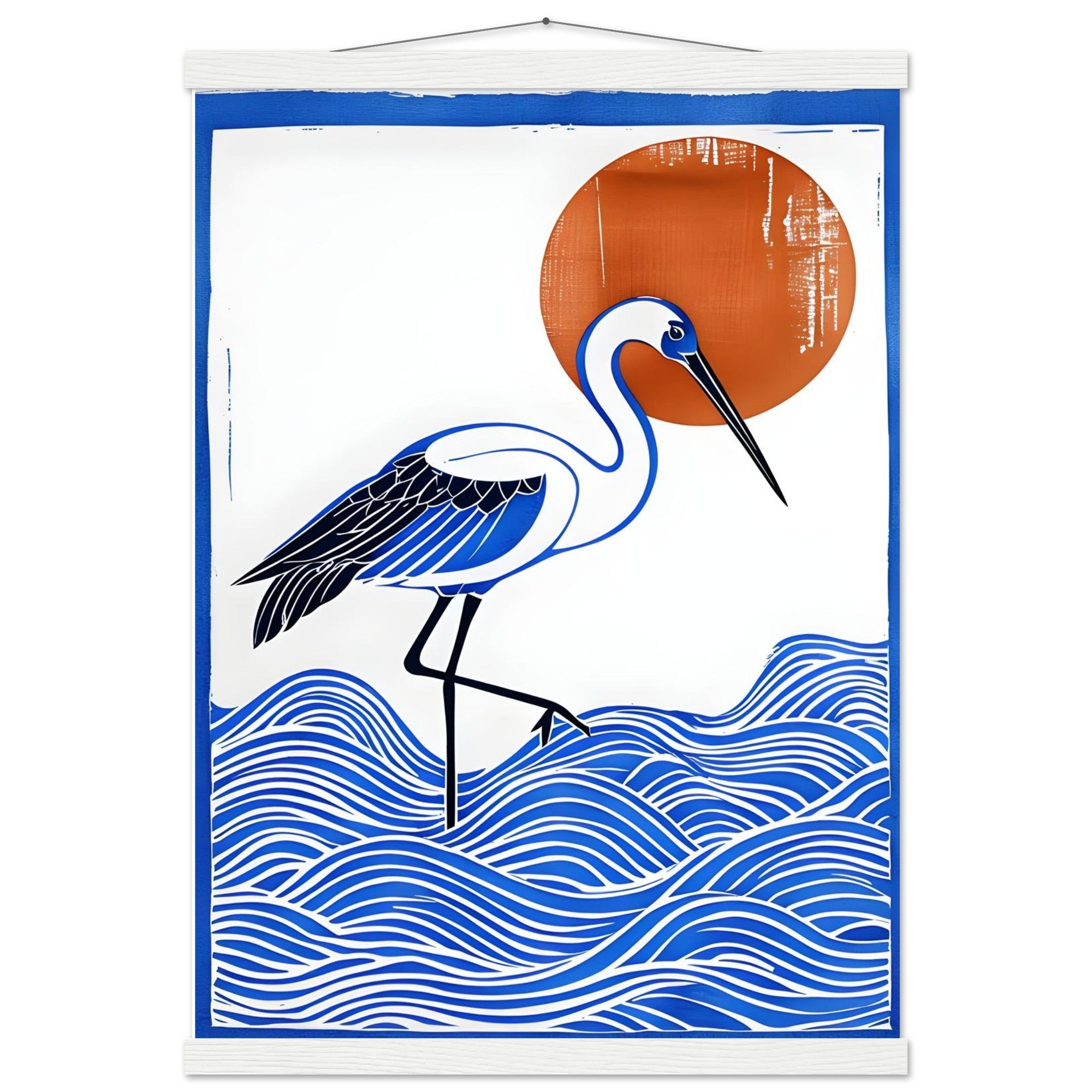 Minimalist Crane Wall Art Poster with Hanger - Japanese Ocean Prints - Modern Home Decor
