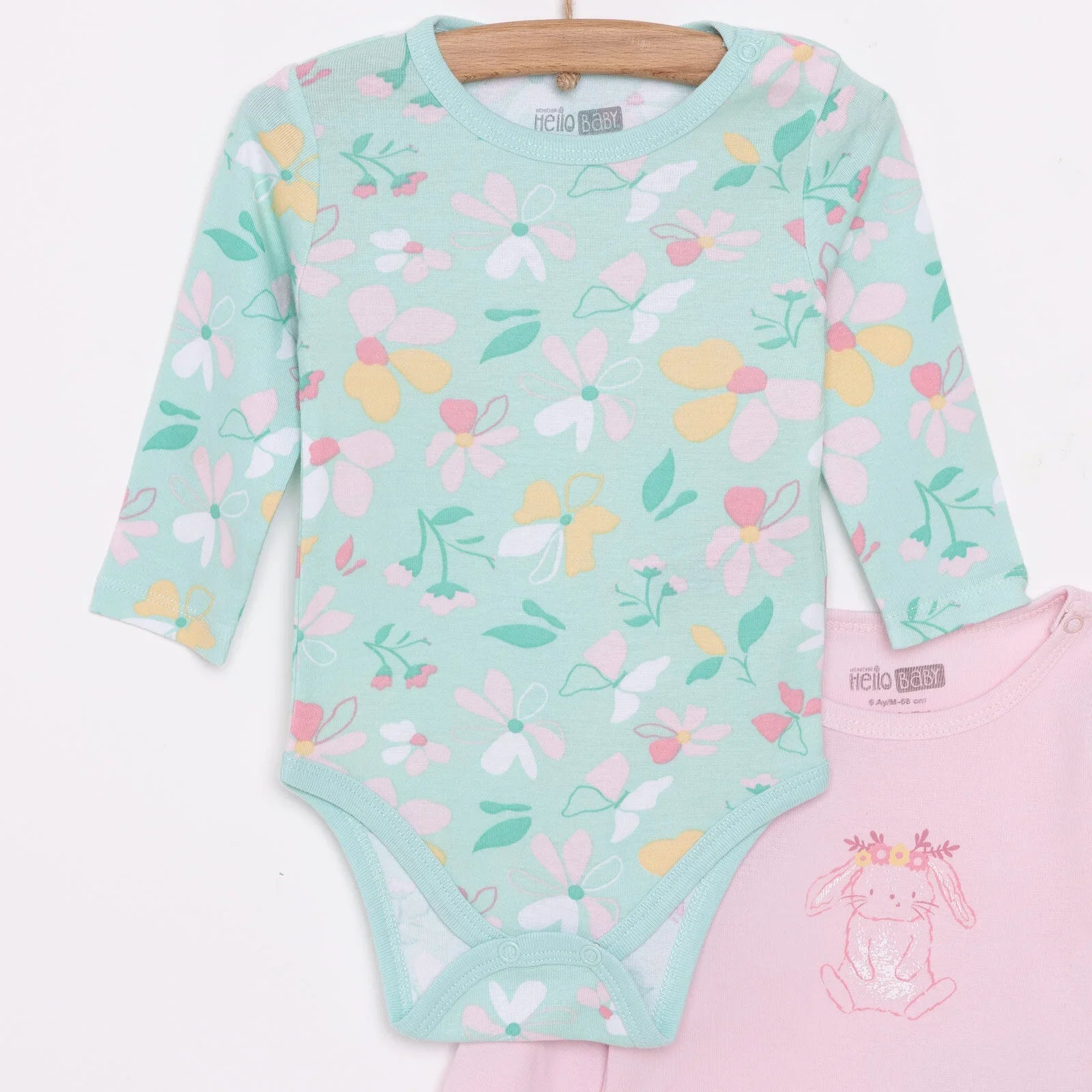 HelloBaby Girl 2-Pack Long Sleeve Bodysuit - Light Pink