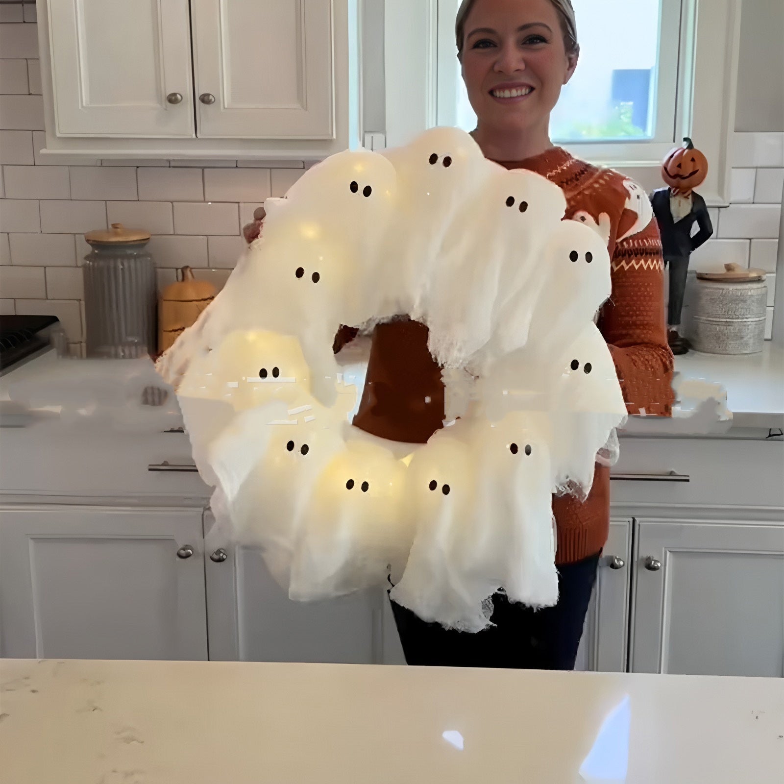 Halloween Light Up Ghost Garland Front Door Decoration Pendant