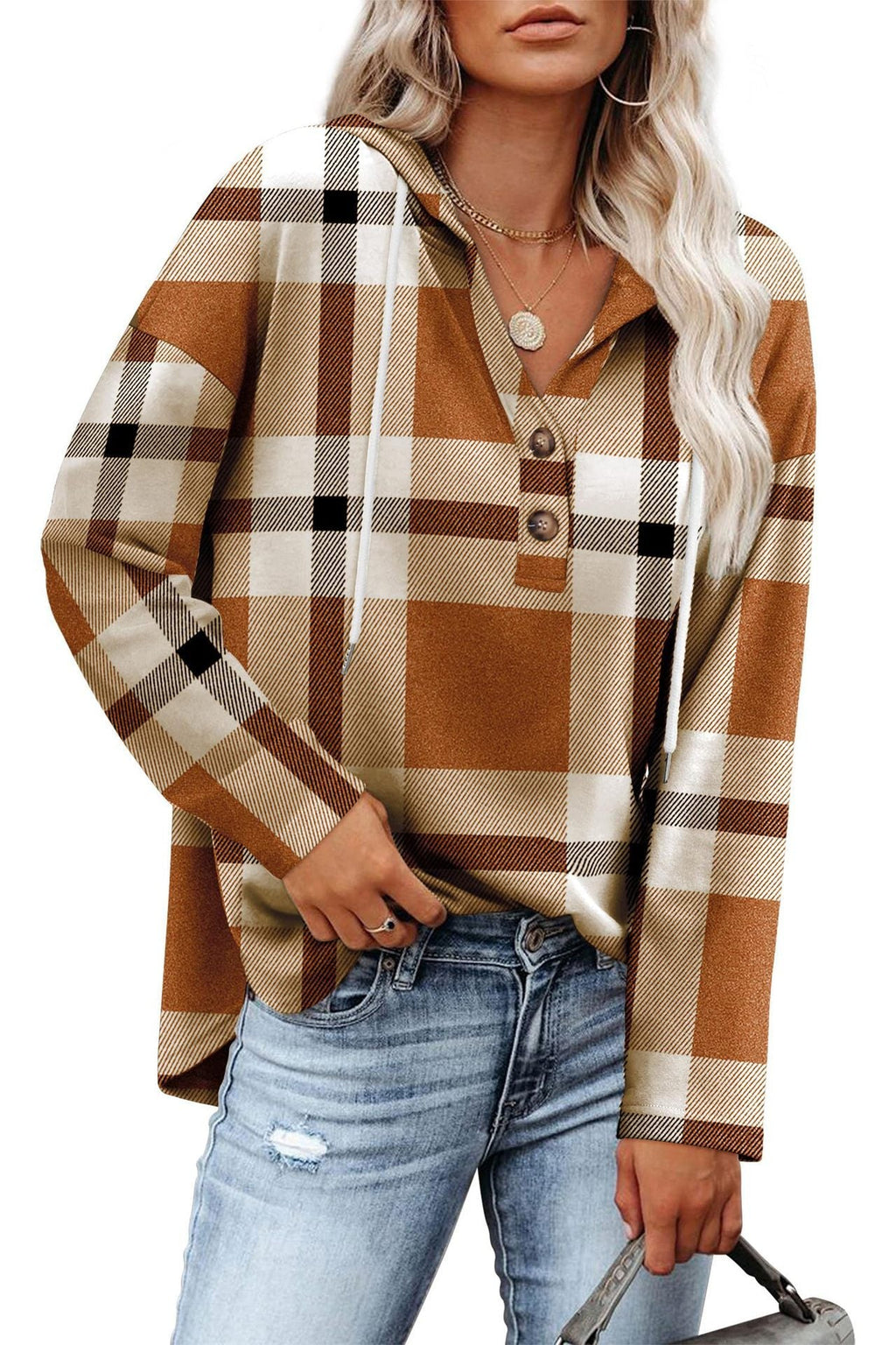 Women's Top V-neck Buttons Long-sleeved Sweater Shirt