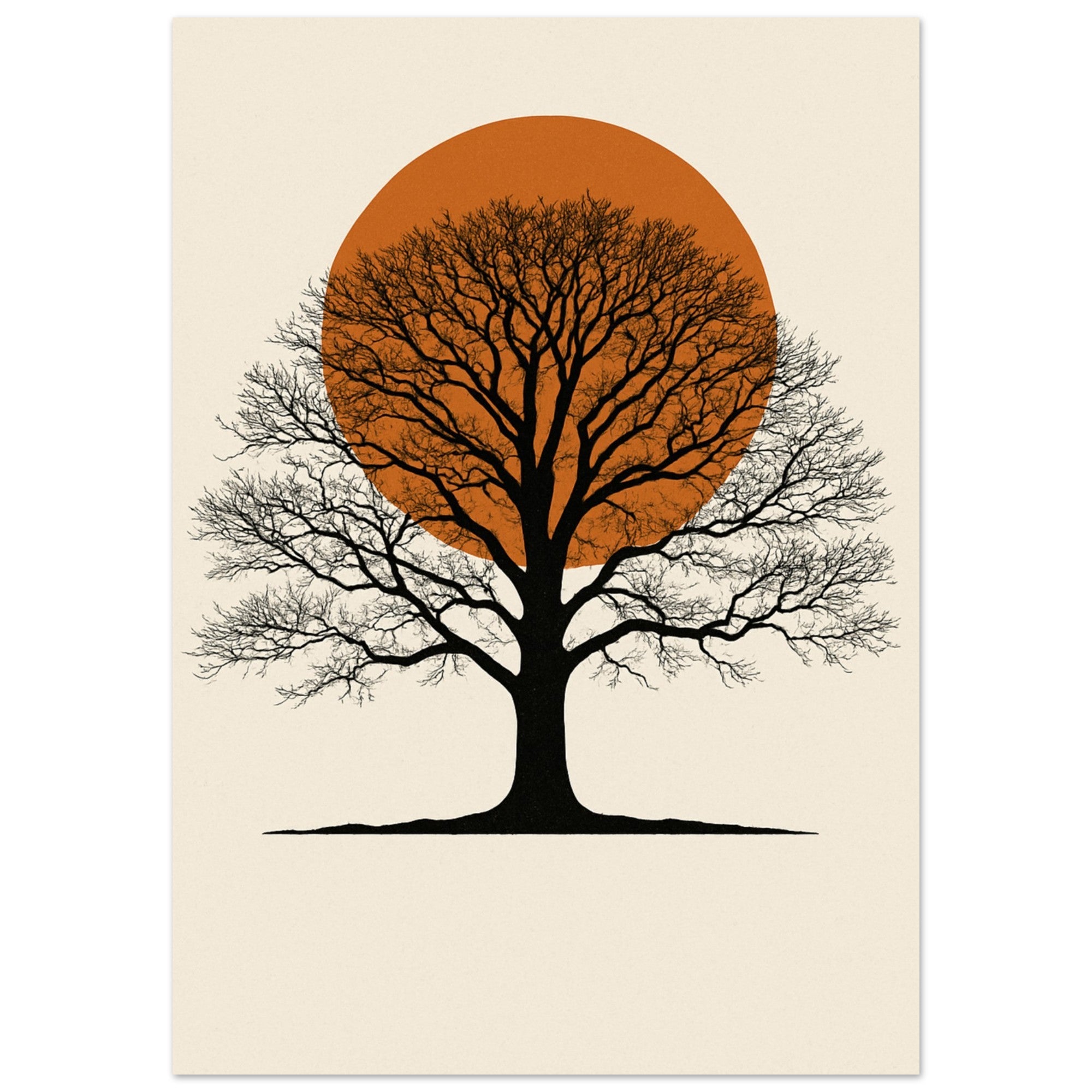 Oak Tree Sunset Wall Art – Minimalist Botanical Print, Earth Tone Nature Decor