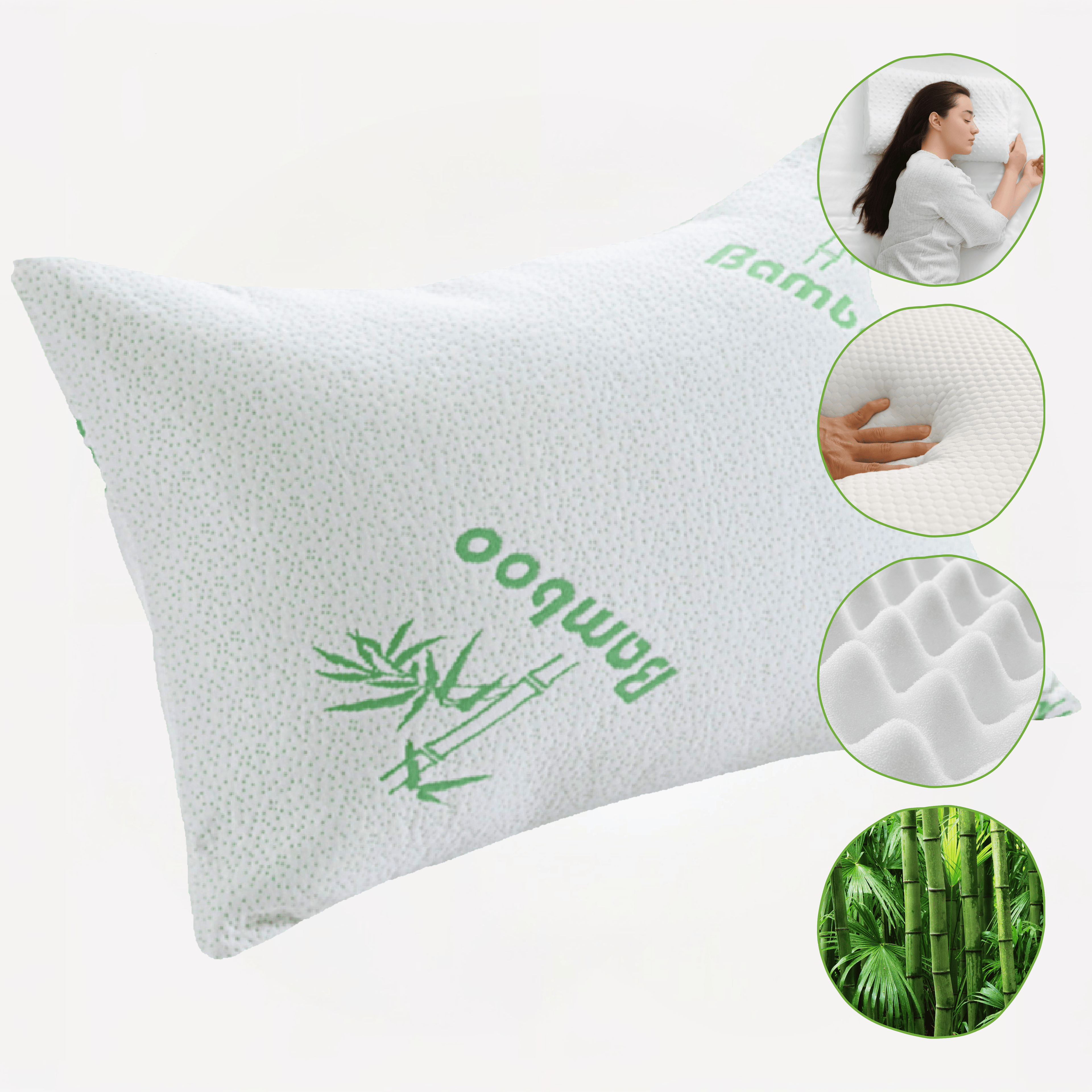 Bamboo Memory Foam Pillow Hypoallergenic Cooling Luxury Premium Fibre Filling for Superior Comfort and Support by OLIVIA ROCCO