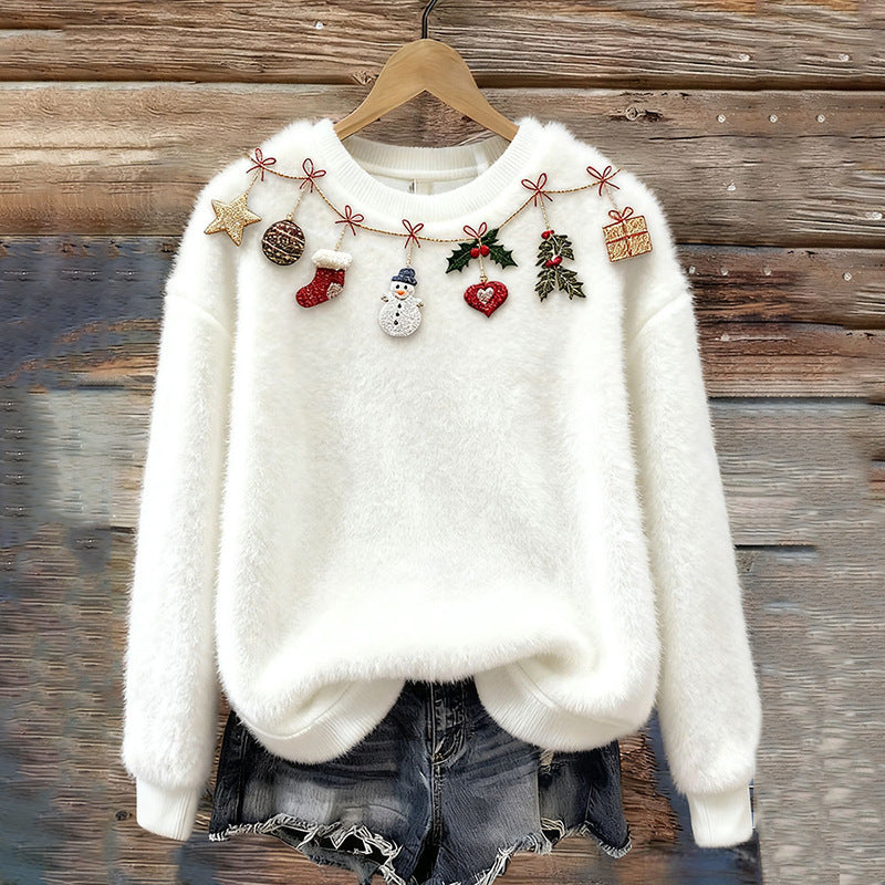 Women's Christmas Crew-neck Patterned Top
