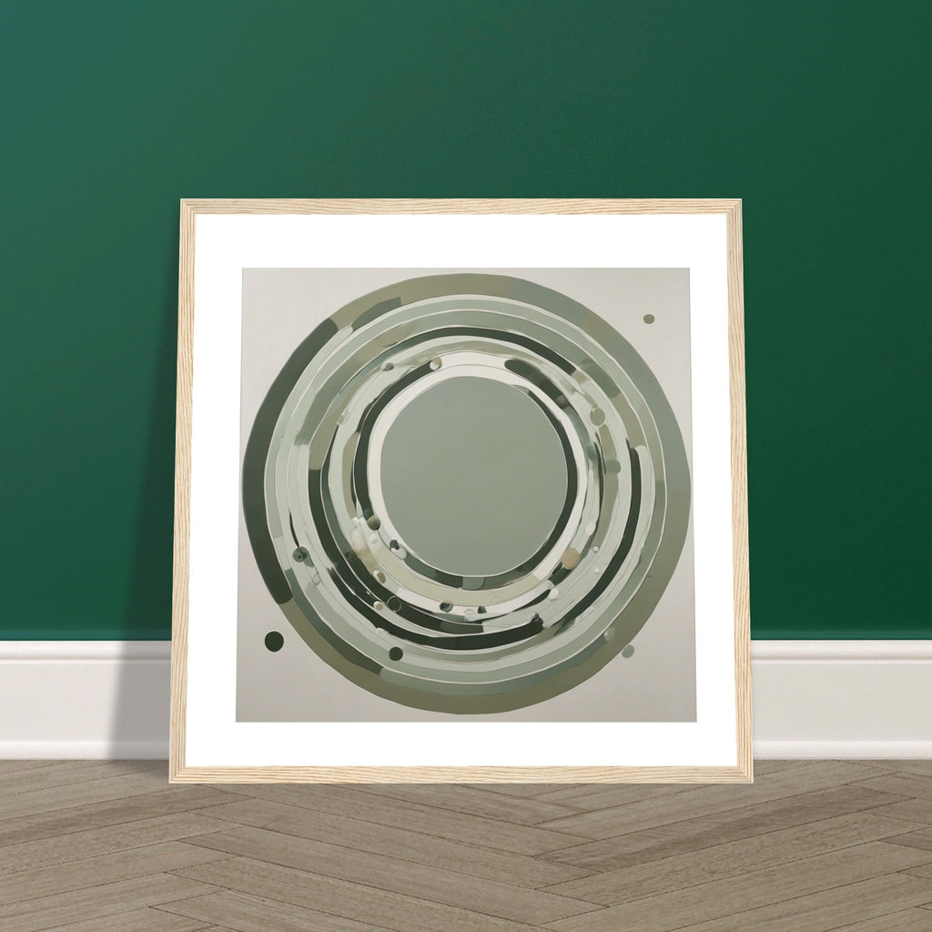 Sage Green Circular Abstract Framed Poster – Minimalist Geometric Wall Art