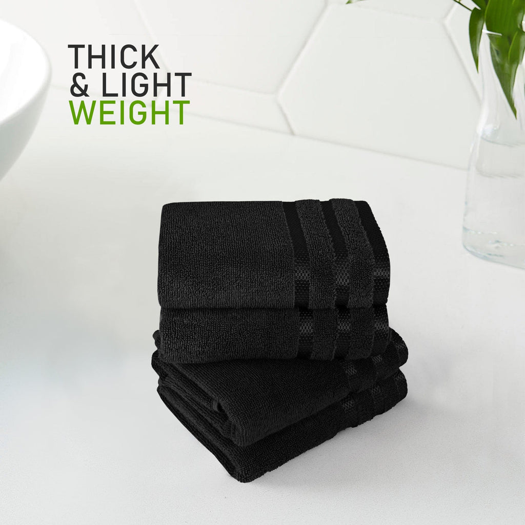 Belmont Viscose Stripe Black Towels 100% Cotton Hotel Quality Super Absorbent 10 Piece Bale Set, 4 Hand Towel & 12 Face Cloths by OLIVIA ROCCO