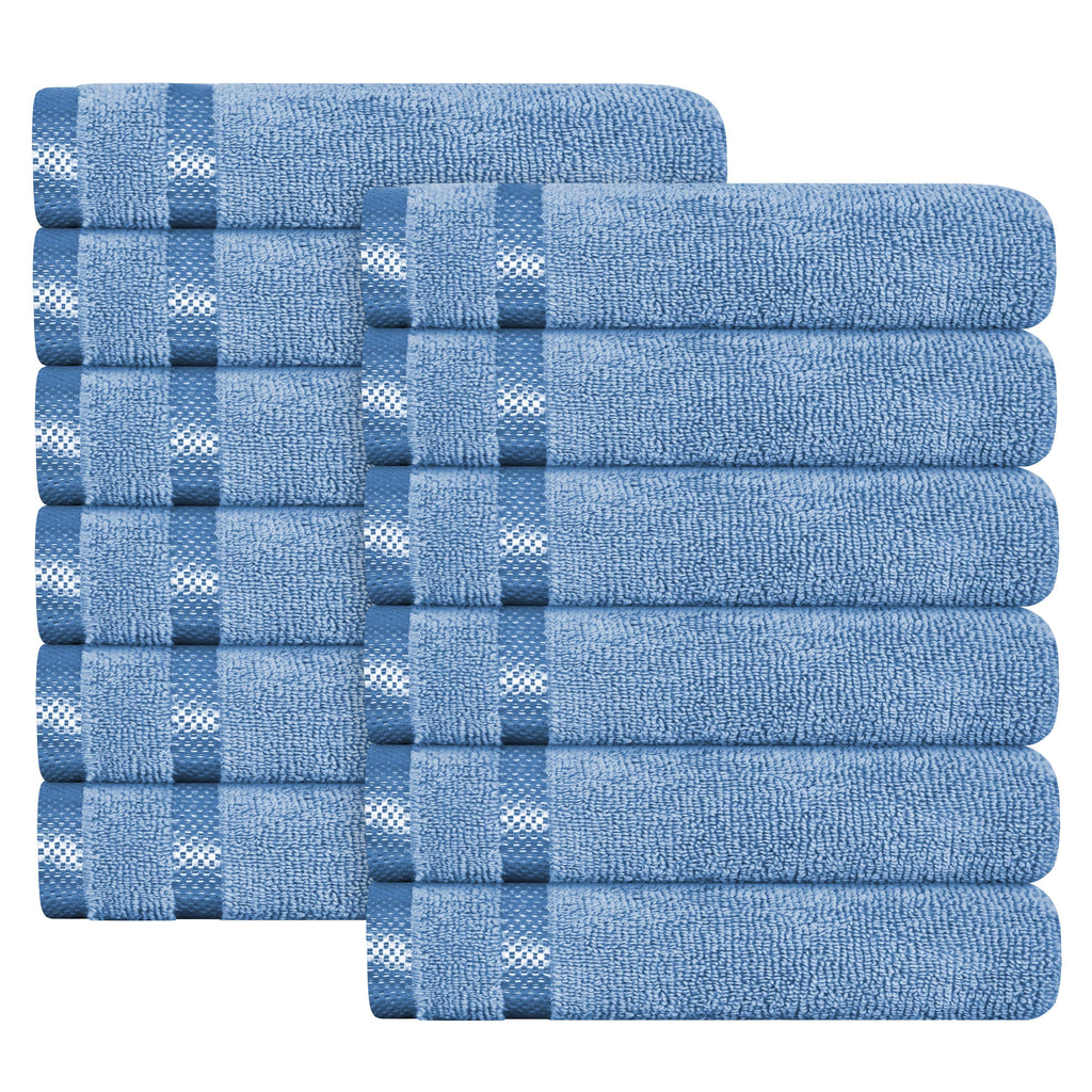 Belmont Viscose Stripe Blue Towels 100% Cotton Hotel Quality Super Absorbent 10 Piece Bale Set, 4 Hand Towel & 12 Face Cloths by OLIVIA ROCCO