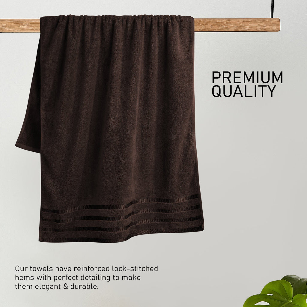 Belmont Viscose Stripe Brown Towels 100% Cotton Hotel Quality Super Absorbent 10 Piece Bale Set, 4 Hand Towel & 12 Face Cloths by OLIVIA ROCCO