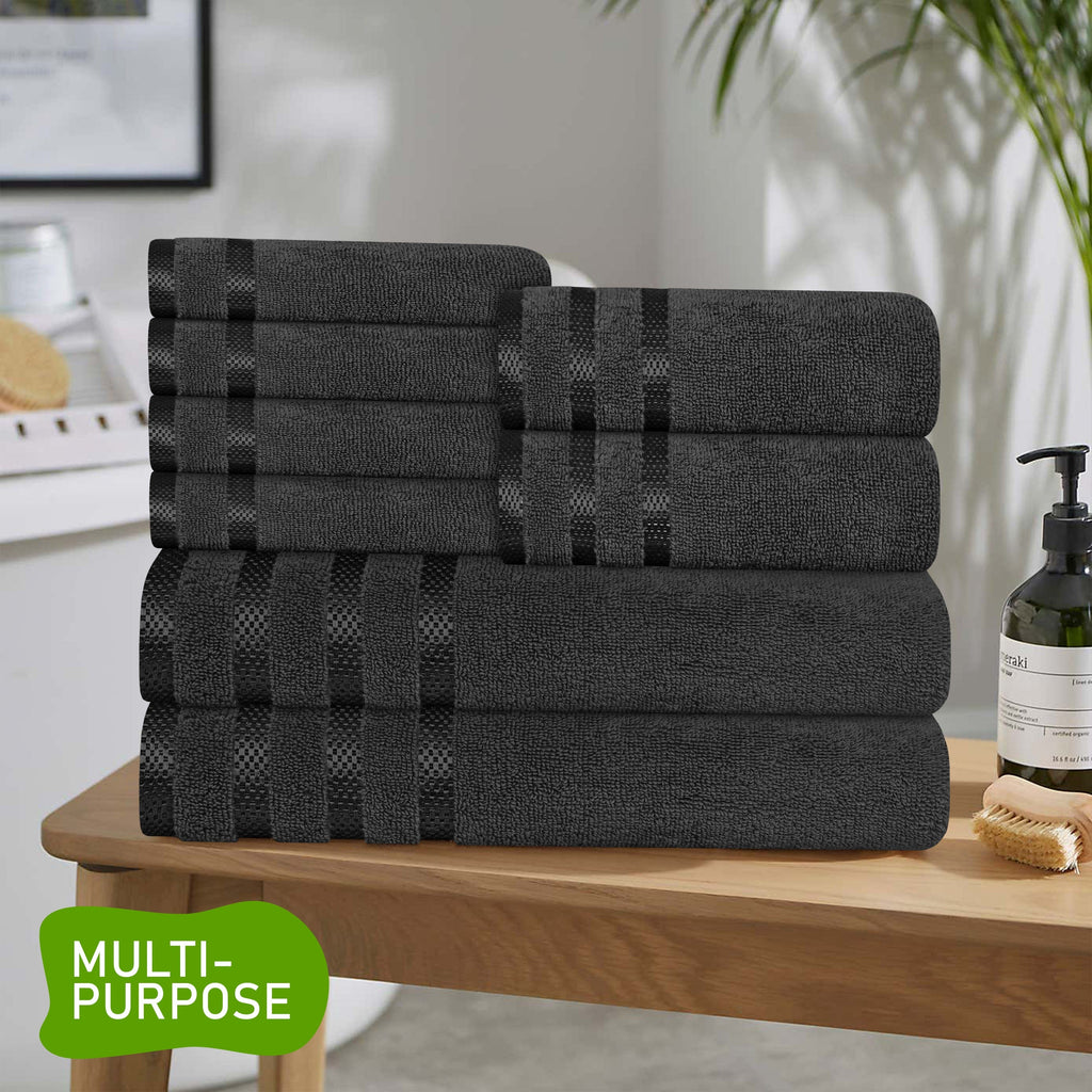 Belmont Viscose Stripe Grey Towels 100% Cotton Hotel Quality Super Absorbent 10 Piece Bale Set, 4 Hand Towel & 12 Face Cloths by OLIVIA ROCCO