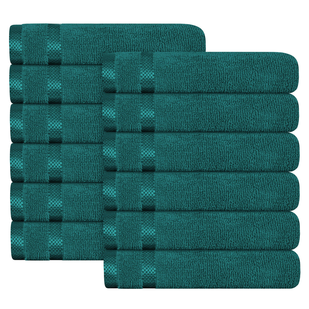 Belmont Viscose Stripe Jade Green Towels 100% Cotton Hotel Quality Super Absorbent 10 Piece Bale Set, 4 Hand Towel & 12 Face Cloths by OLIVIA ROCCO