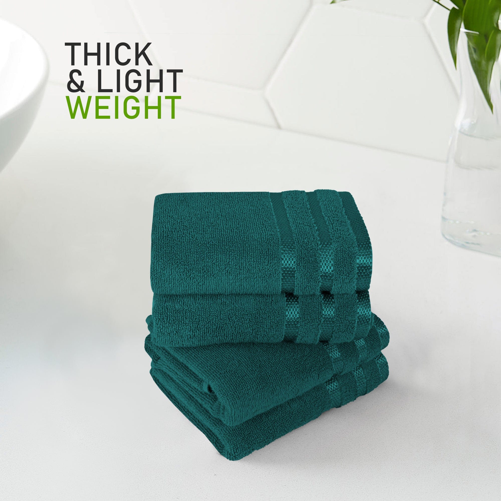 Belmont Viscose Stripe Jade Green Towels 100% Cotton Hotel Quality Super Absorbent 10 Piece Bale Set, 4 Hand Towel & 12 Face Cloths by OLIVIA ROCCO