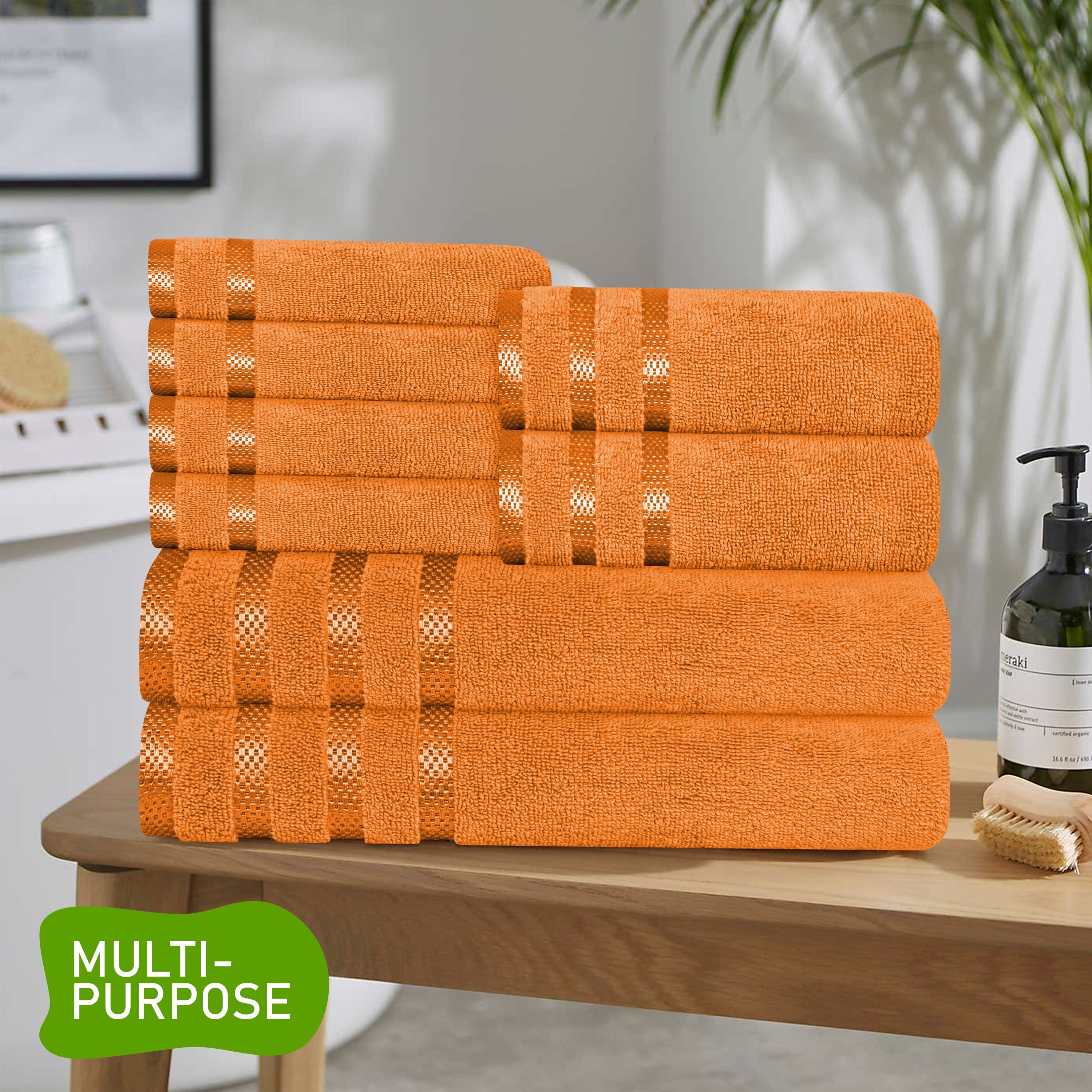 Belmont Viscose Stripe Orange Towels 100% Cotton Hotel Quality Super Absorbent 10 Piece Bale Set, 4 Hand Towel & 12 Face Cloths by OLIVIA ROCCO