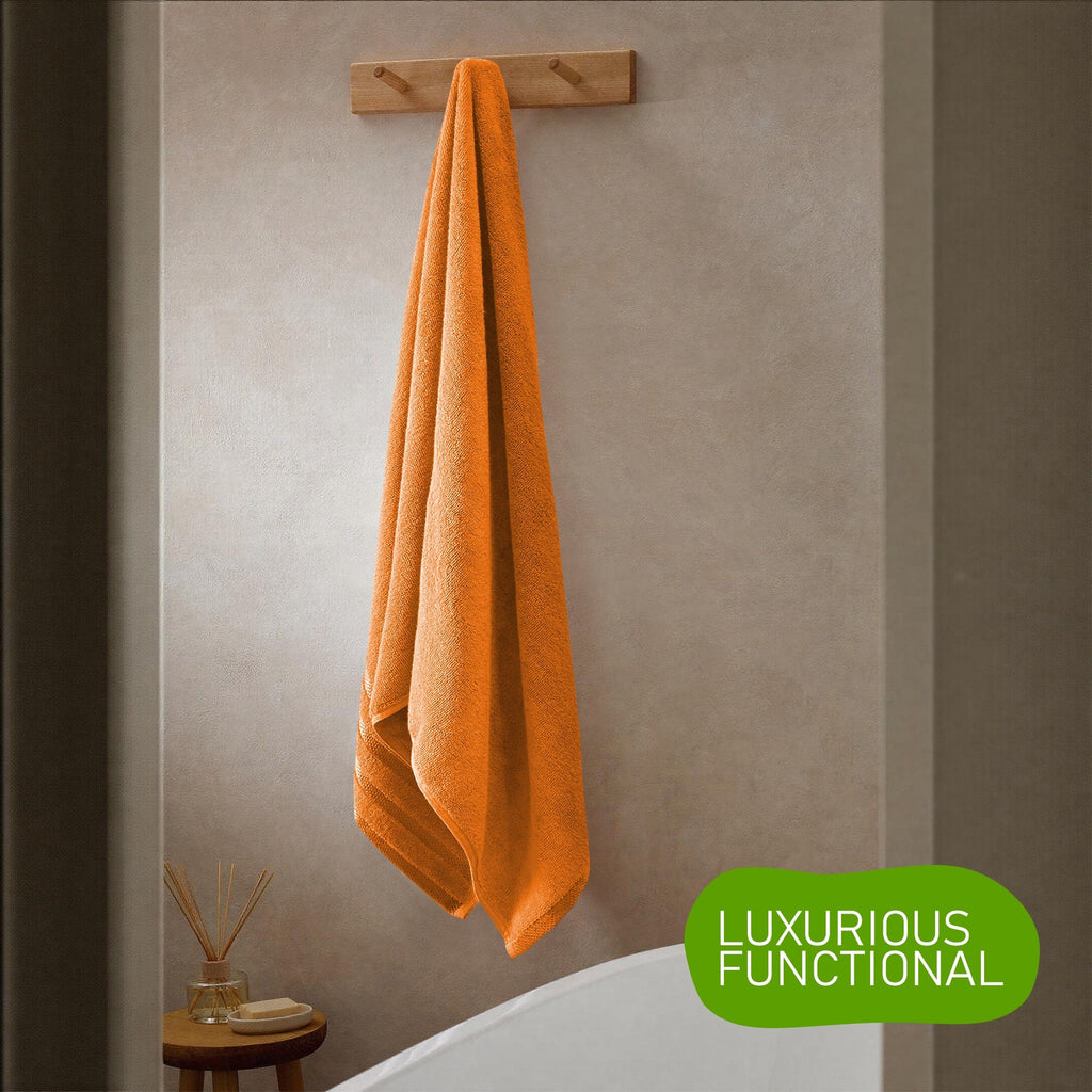 Belmont Viscose Stripe Orange Towels 100% Cotton Hotel Quality Super Absorbent 10 Piece Bale Set, 4 Hand Towel & 12 Face Cloths by OLIVIA ROCCO