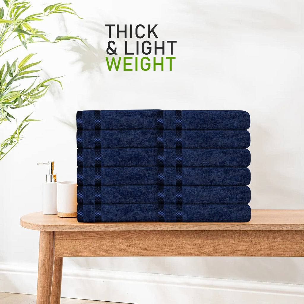 Belmont Viscose Stripe Royal Blue Towels 100% Cotton Hotel Quality Super Absorbent 10 Piece Bale Set, 4 Hand Towel & 12 Face Cloths by OLIVIA ROCCO