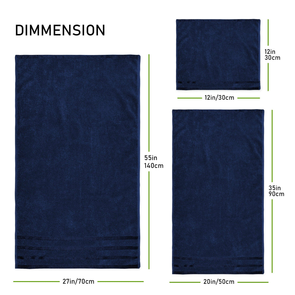 Belmont Viscose Stripe Royal Blue Towels 100% Cotton Hotel Quality Super Absorbent 10 Piece Bale Set, 4 Hand Towel & 12 Face Cloths by OLIVIA ROCCO