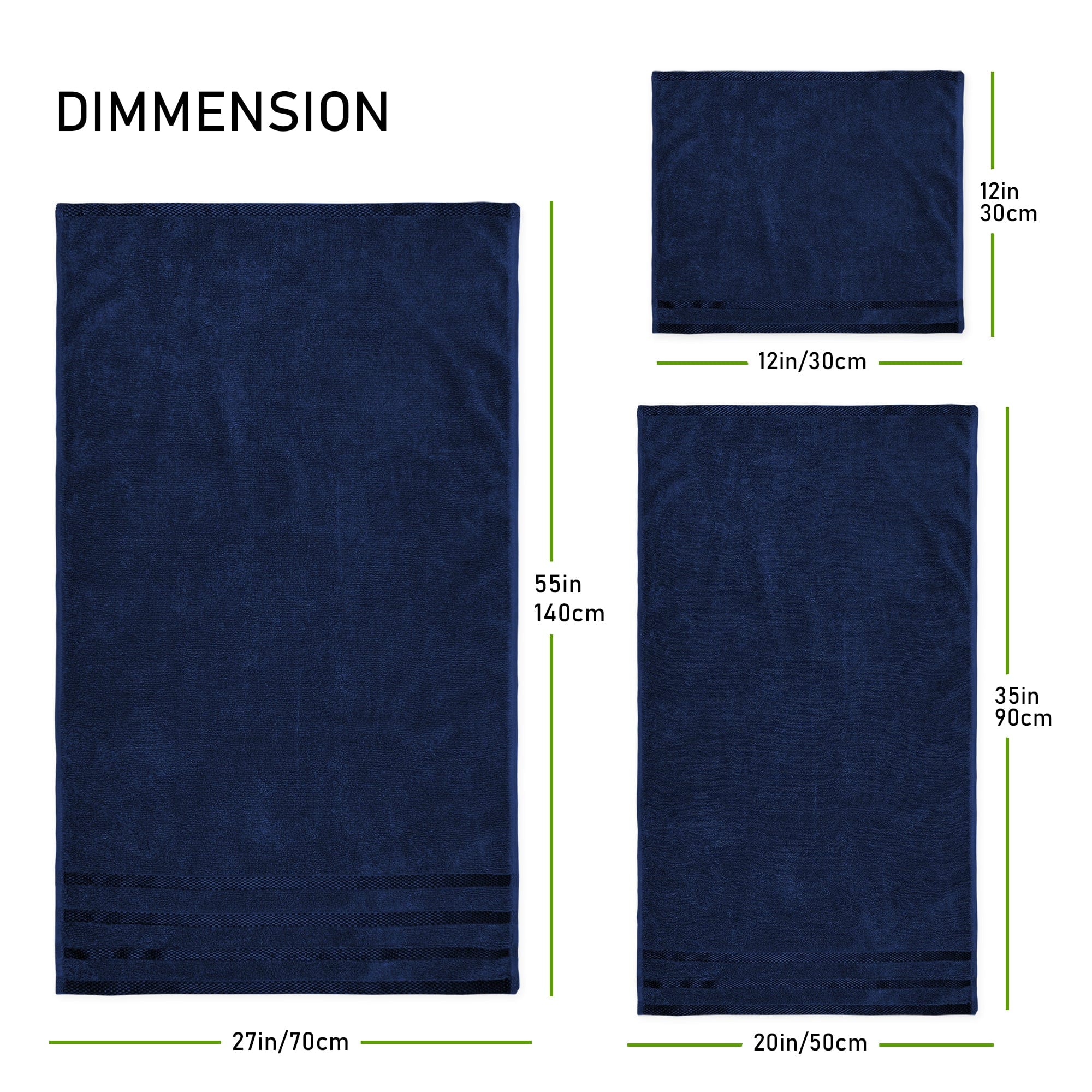Belmont Viscose Stripe Royal Blue Towels 100% Cotton Hotel Quality Super Absorbent 10 Piece Bale Set, 4 Hand Towel & 12 Face Cloths by OLIVIA ROCCO