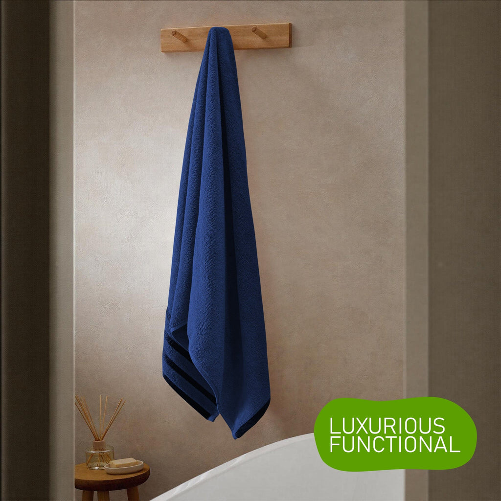 Belmont Viscose Stripe Royal Blue Towels 100% Cotton Hotel Quality Super Absorbent 10 Piece Bale Set, 4 Hand Towel & 12 Face Cloths by OLIVIA ROCCO