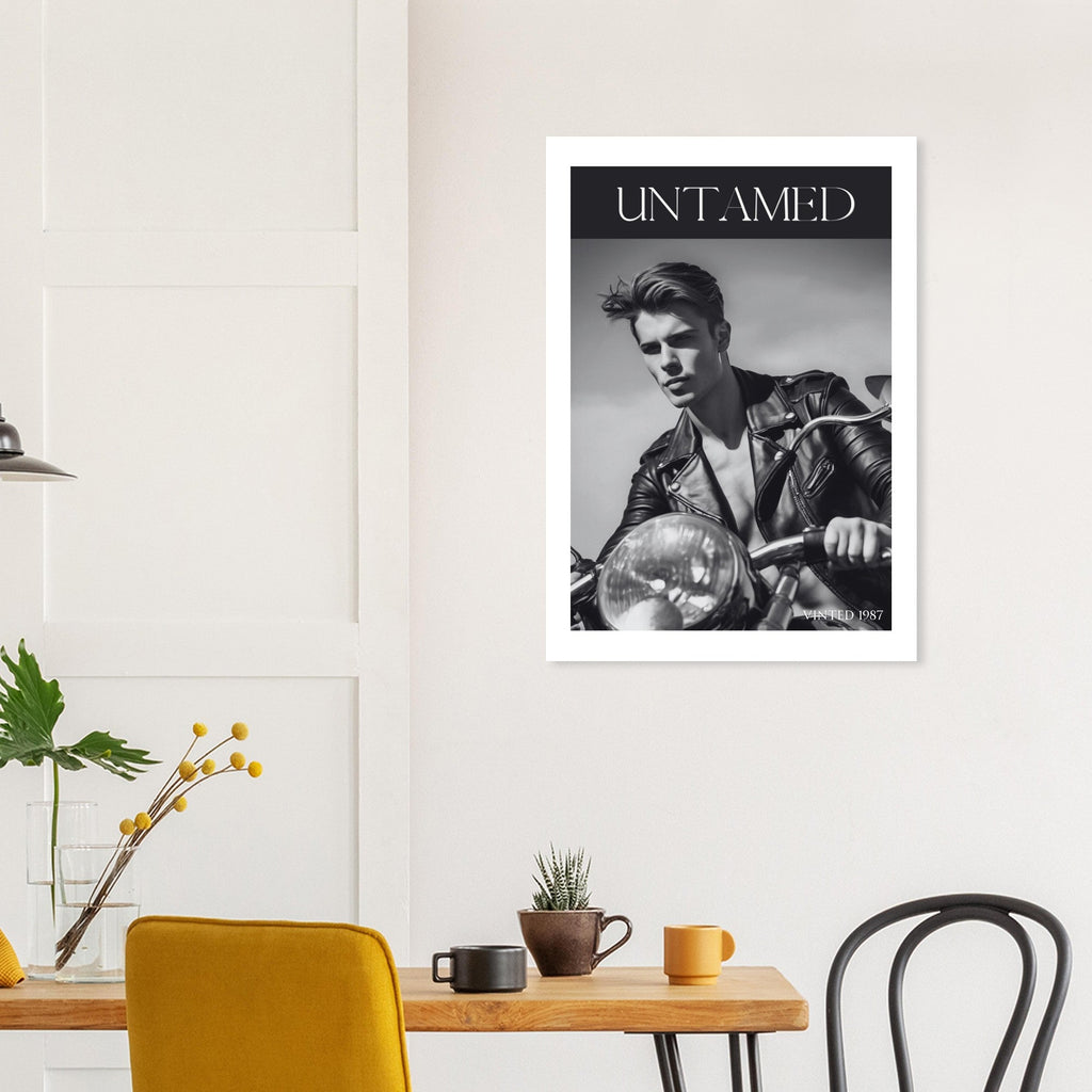 Untamed Retro Motorcycle Poster - Black & White Wall Art for Cool Spaces