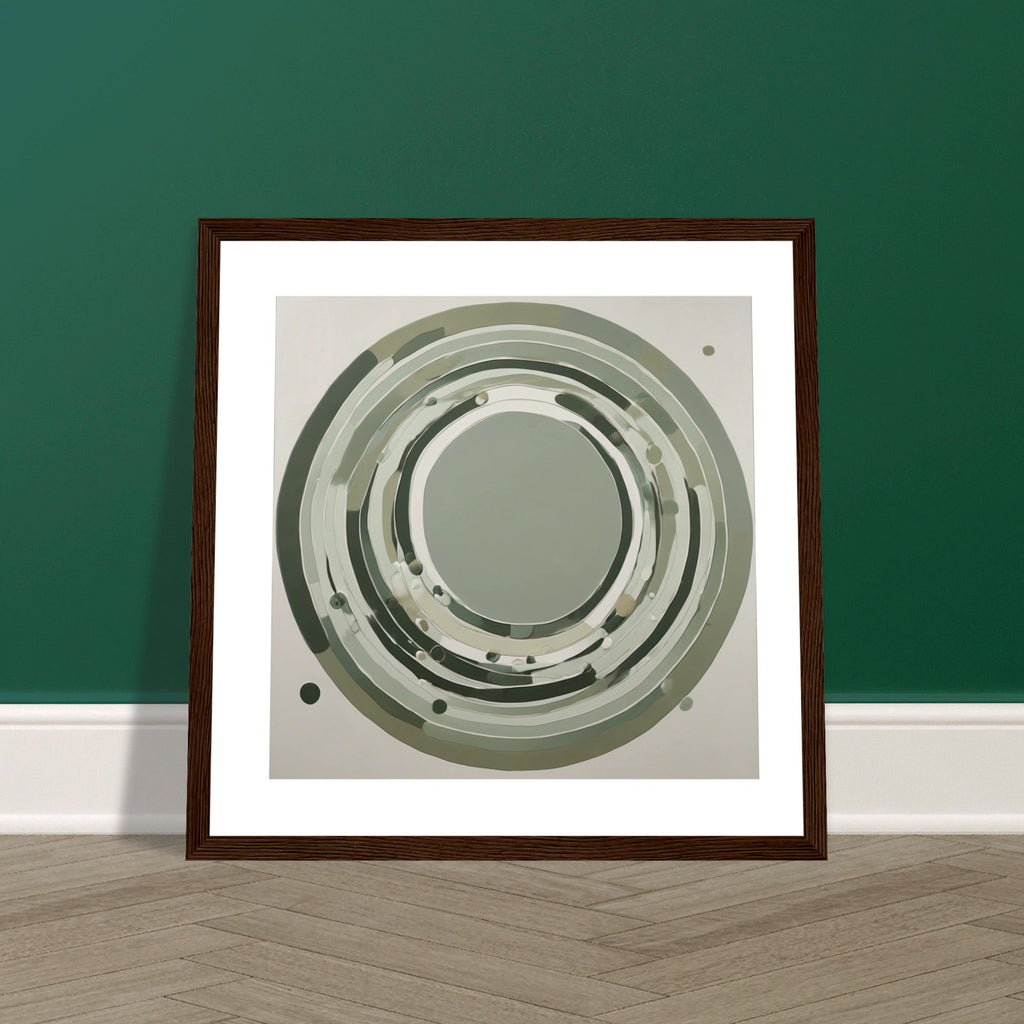 Sage Green Circular Abstract Framed Poster – Minimalist Geometric Wall Art