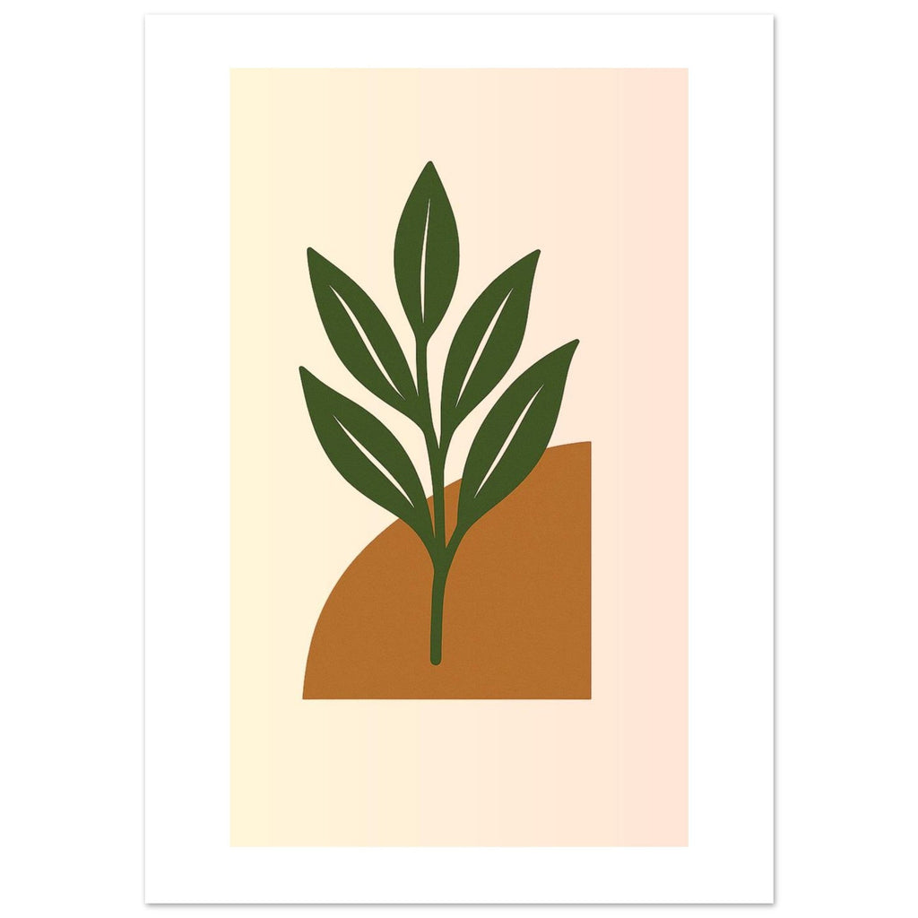 Green Leaf Botanical Wall Art – Minimal Plant Print with Terracotta Accent, Boho Decor