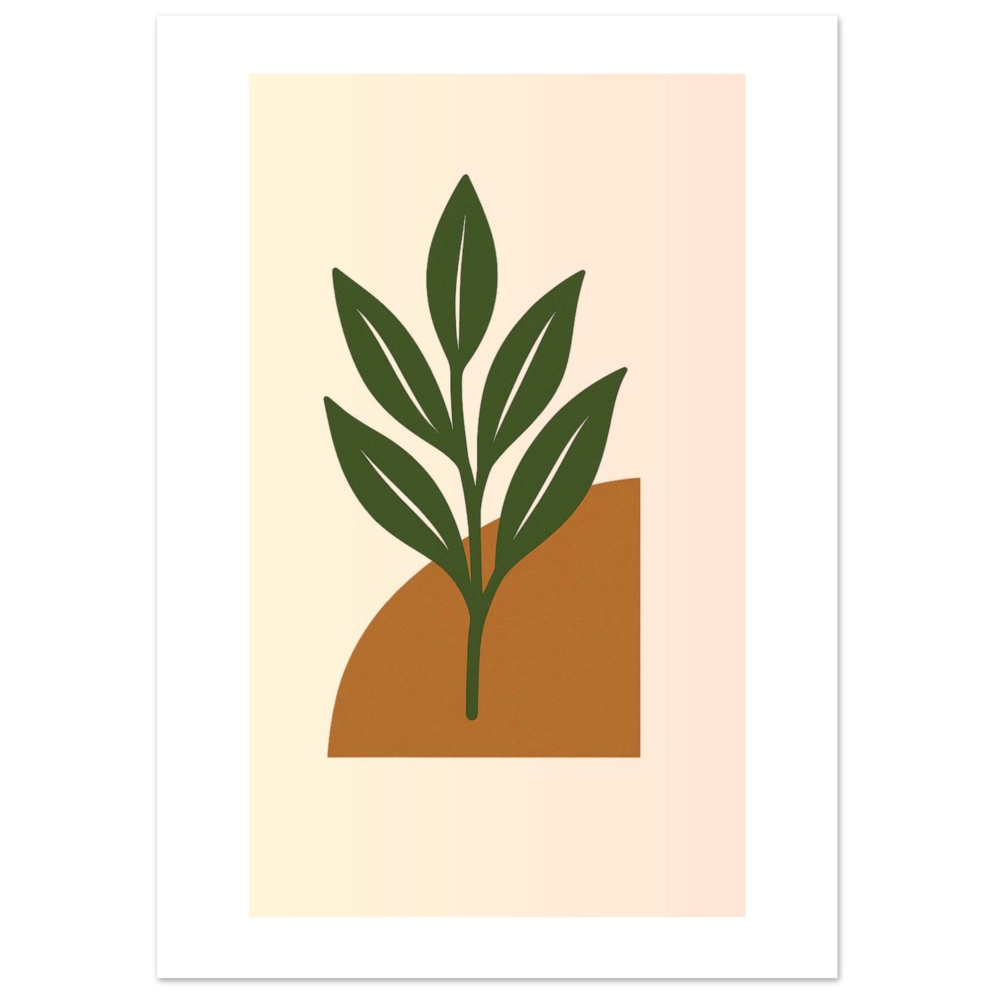 Green Leaf Botanical Wall Art – Minimal Plant Print with Terracotta Accent, Boho Decor