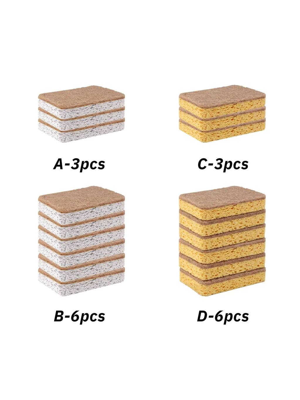 Biodegradable Kitchen Sponges – 3/6pcs Eco Cellulose & Hemp Scrub Set