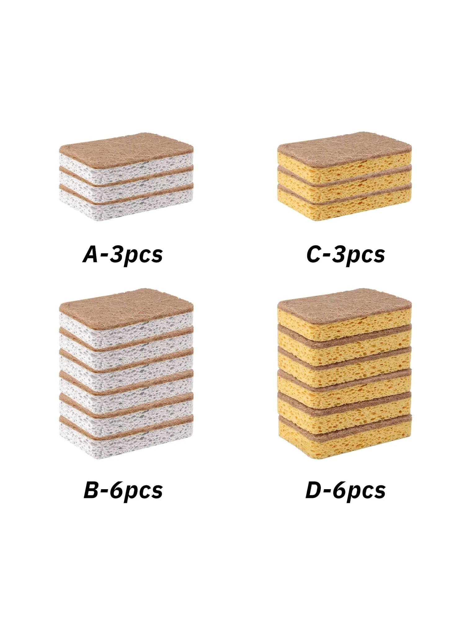 Biodegradable Kitchen Sponges – 3/6pcs Eco Cellulose & Hemp Scrub Set