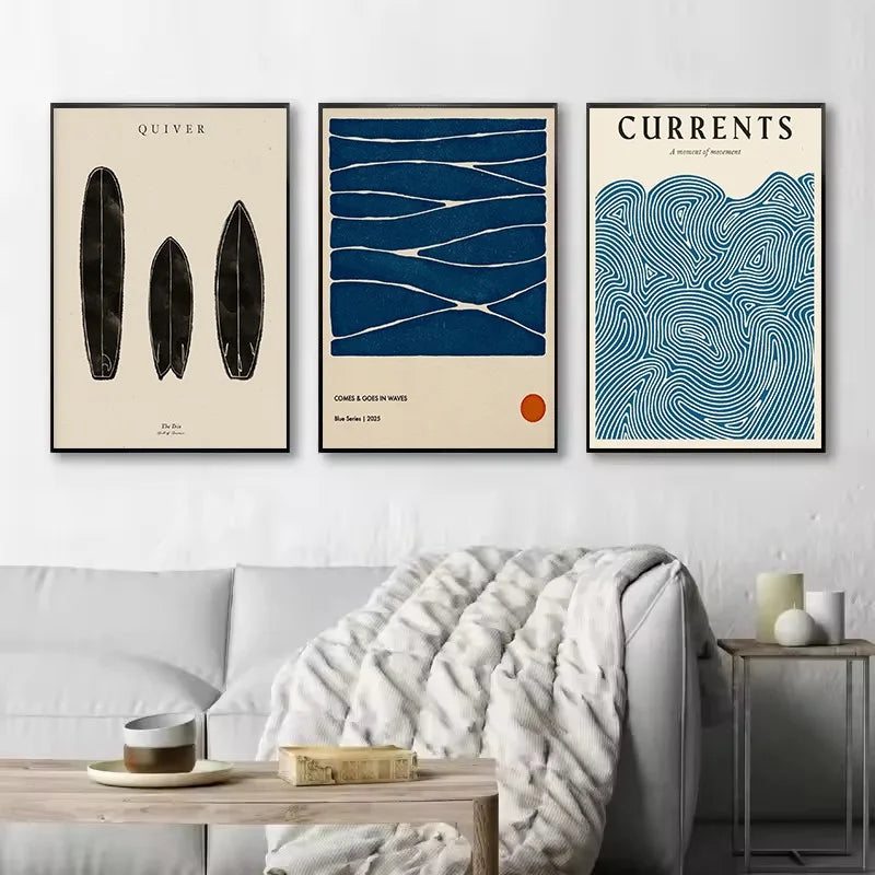 Boho Beach Surf Poster Set – Minimalist Coastal Wall Art Prints, Nordic Ocean Wave Collection | DArtano