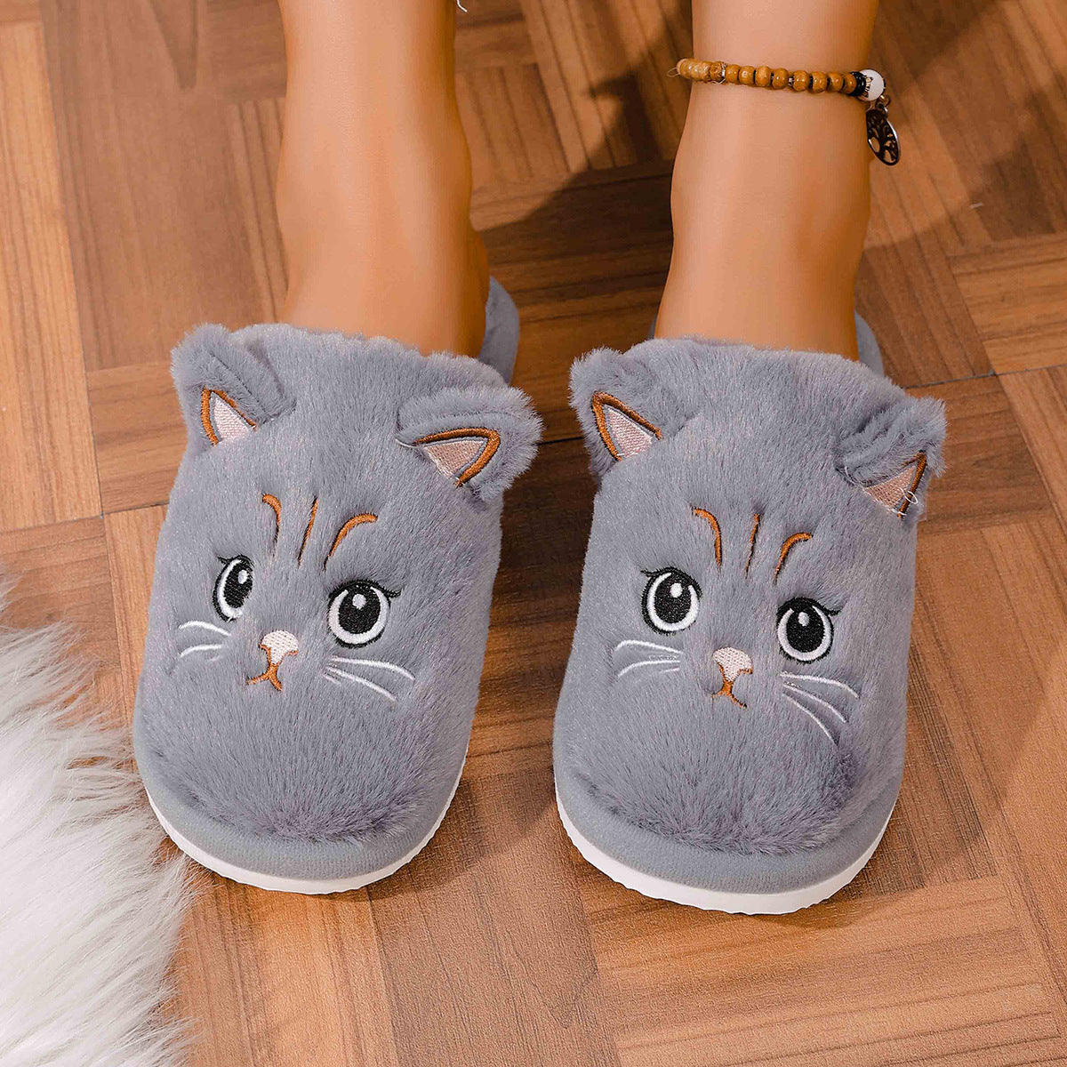 Christmas Plush Closed Toe Open Toe Cotton Slippers