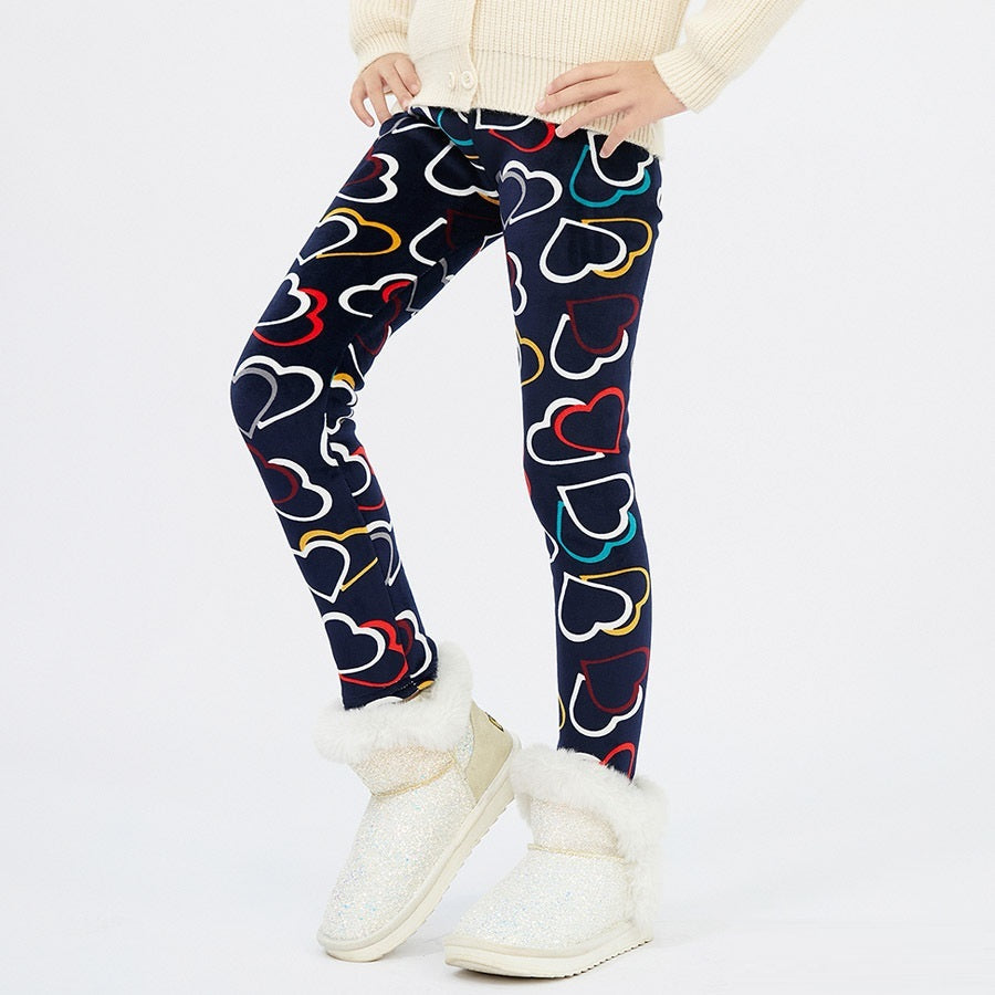 Girls' Autumn And Winter Thermal Base Medium And Large Printed Velvet
