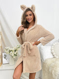 Plush Loungewear Robe Thickened Bathrobe Hooded Sleepwear With Drawstring