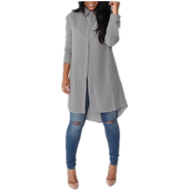 Irregular Mid-length Long-sleeved Chiffon Shirt Women