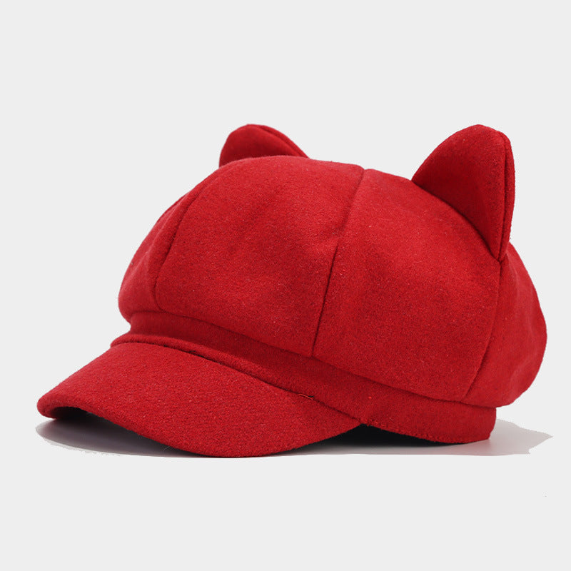 Retro Woolen Peaked Cap Women's Solid Color Painter Cap Tide