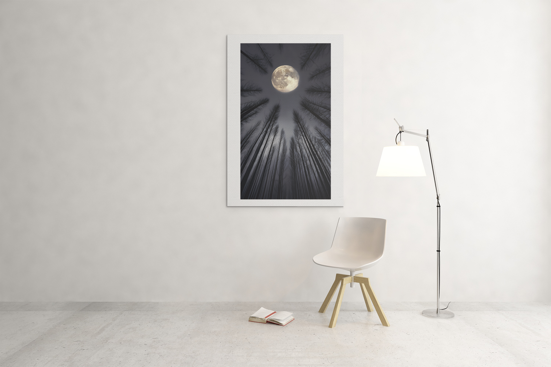 Ethereal Night Landscape Canvas – Glowing Moon & Forest Scene
