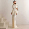 Long Sleeve High Collar Temperament Slim Fit Pleated Backless Dress