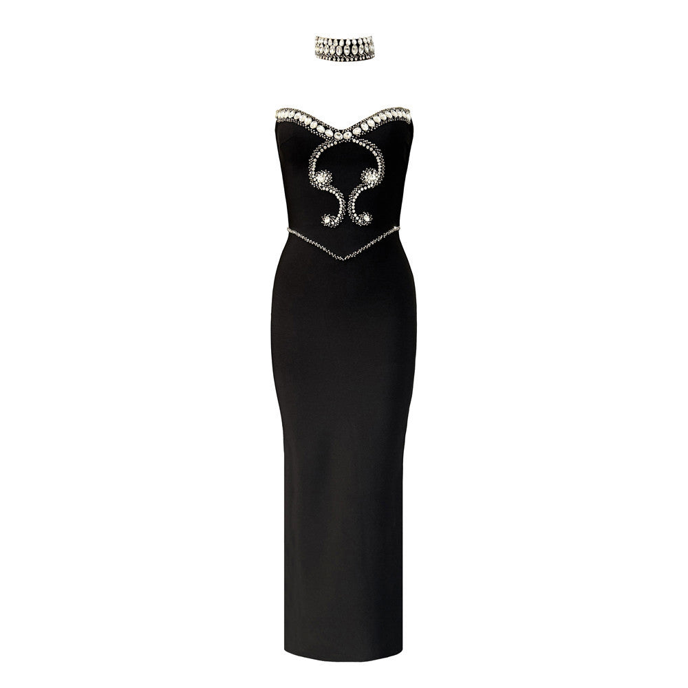 New Solid Color Refined Rhinestone Tube Top Bandage One-piece Dress
